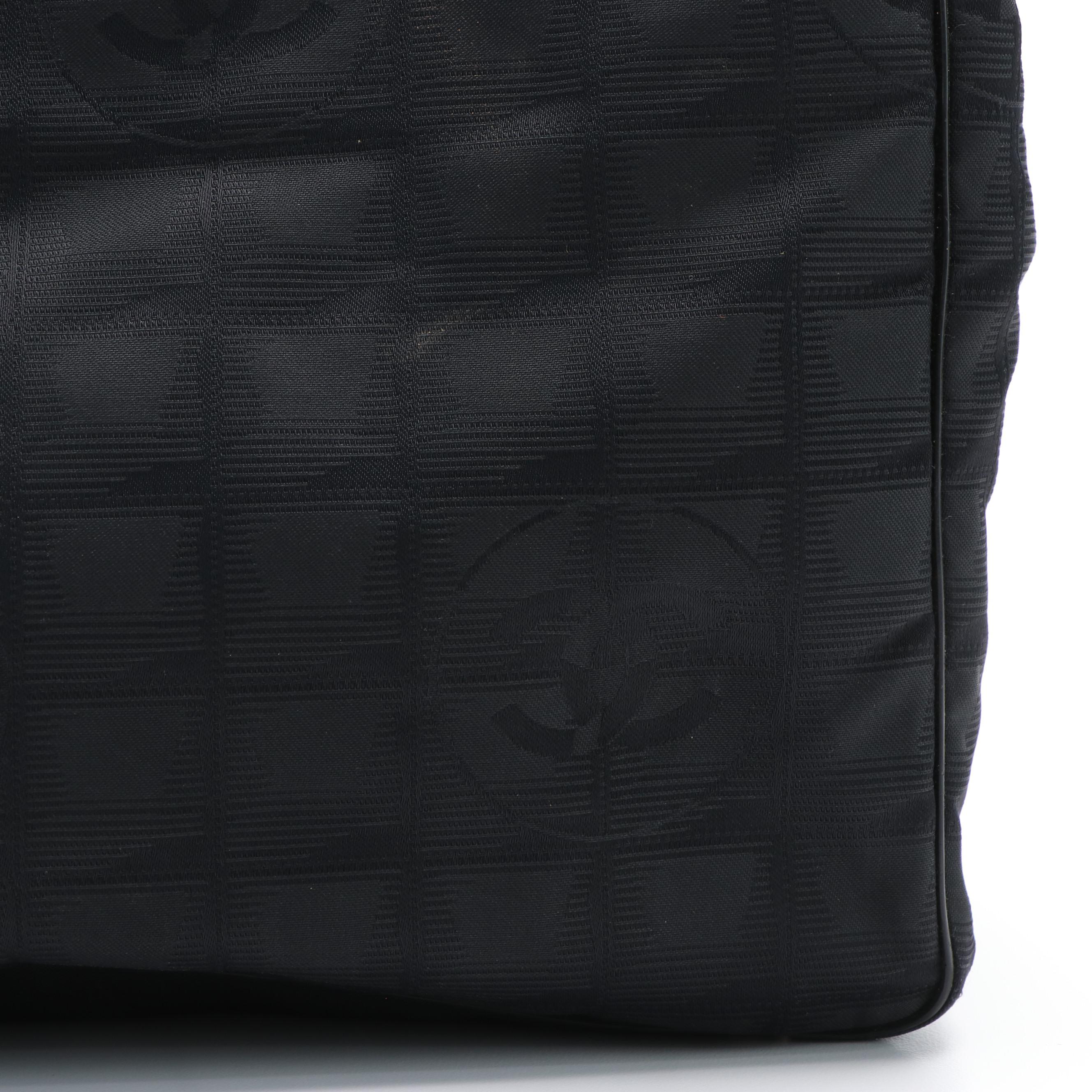 Chanel Black Nylon Jacquard Leather Tote Bag