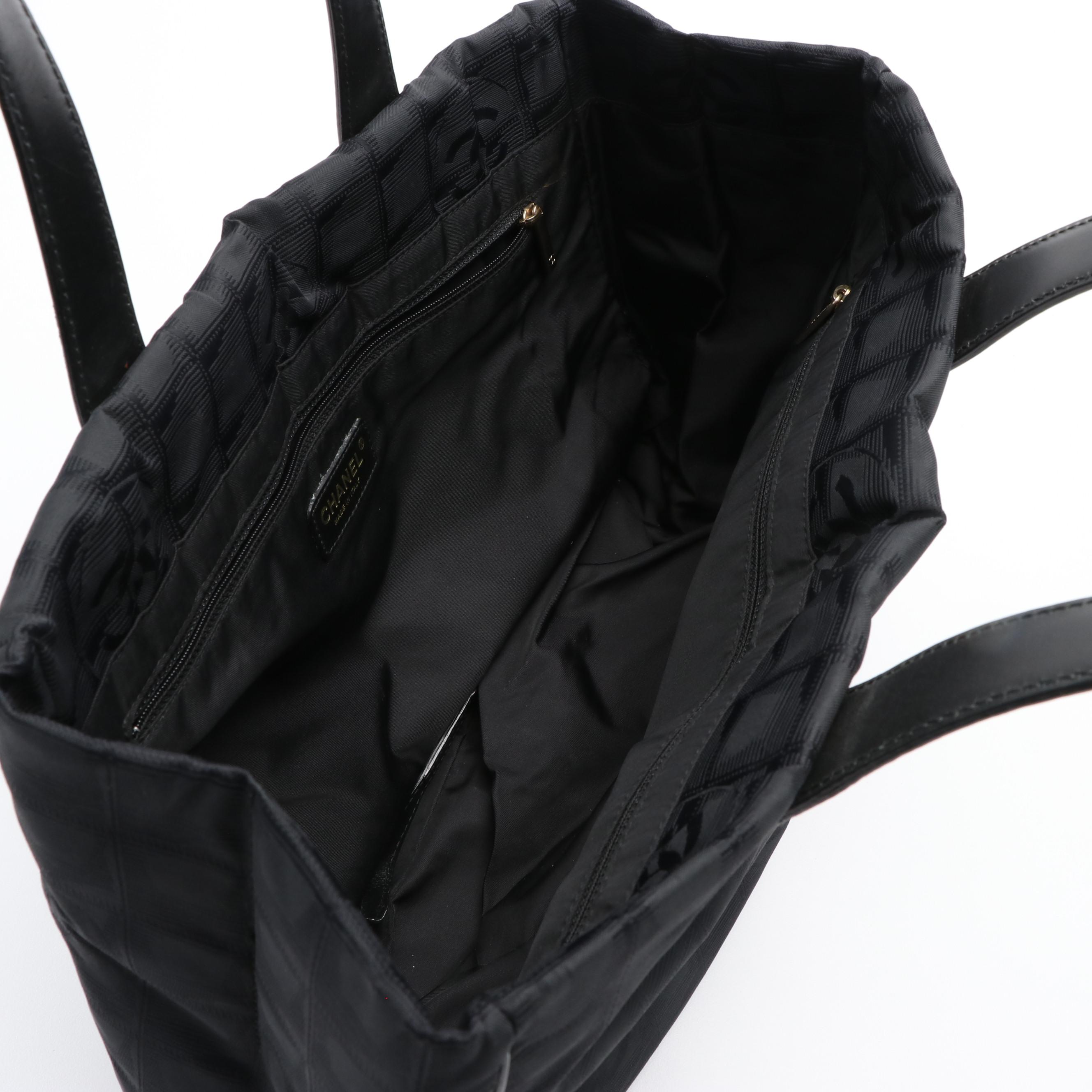 Chanel Black Nylon Jacquard Leather Tote Bag