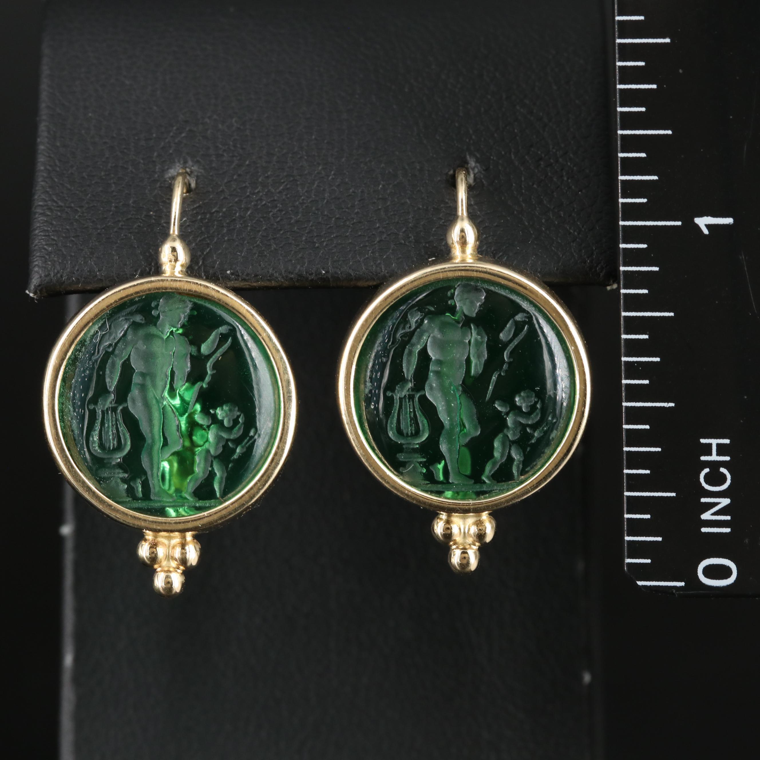 Italian 14K Glass Intaglio Drop Earrings