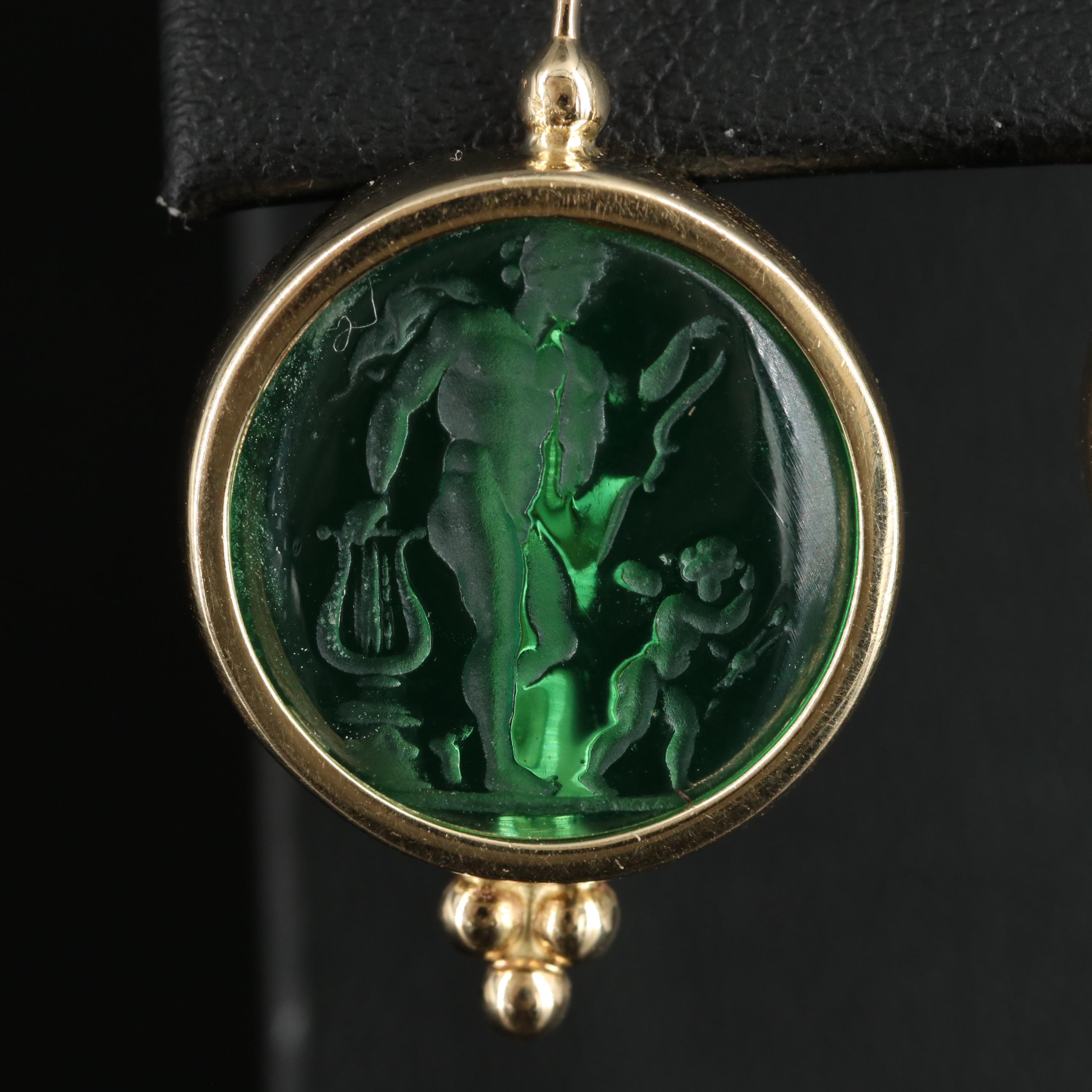 Italian 14K Glass Intaglio Drop Earrings