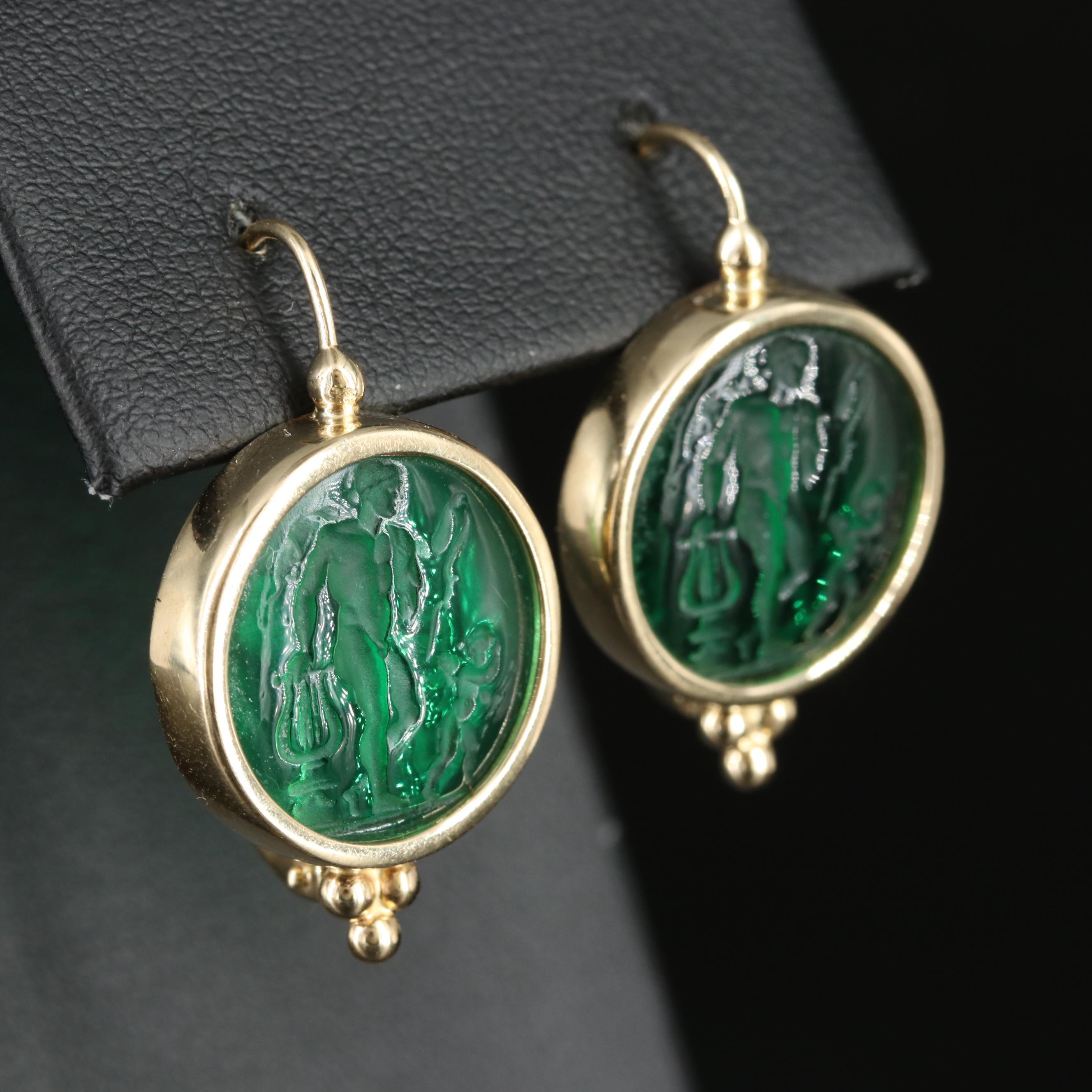 Italian 14K Glass Intaglio Drop Earrings