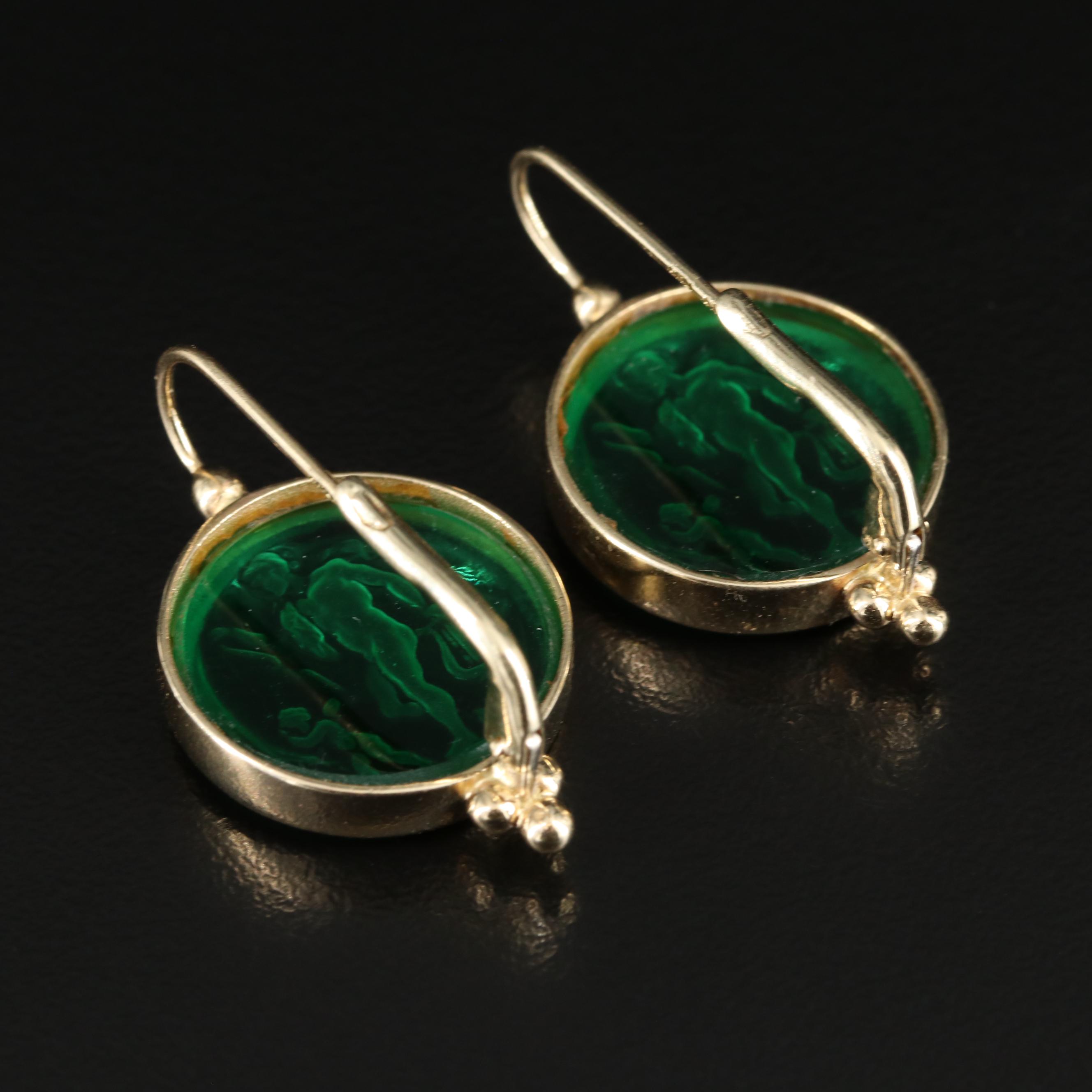 Italian 14K Glass Intaglio Drop Earrings