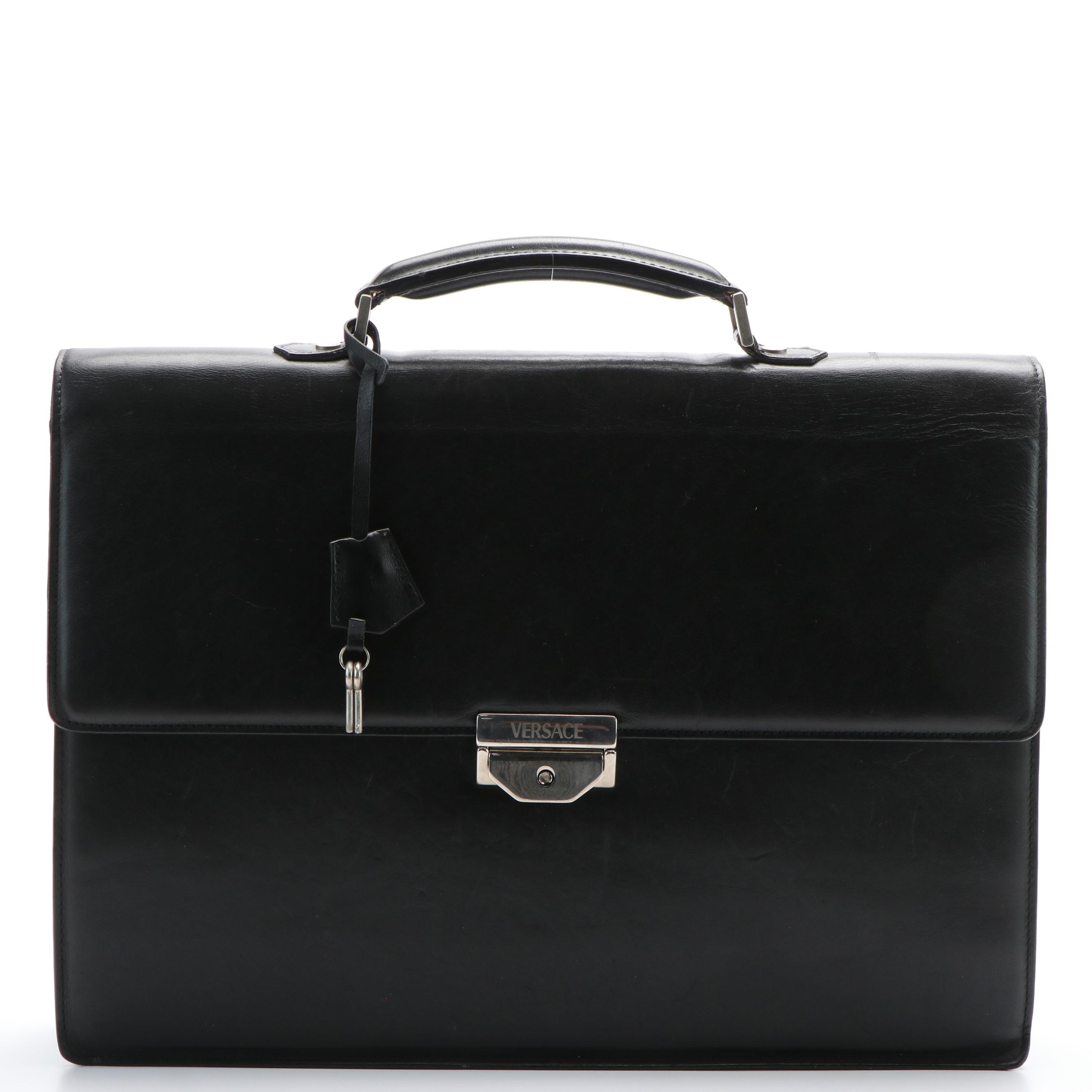 Versace Black Leather Briefcase