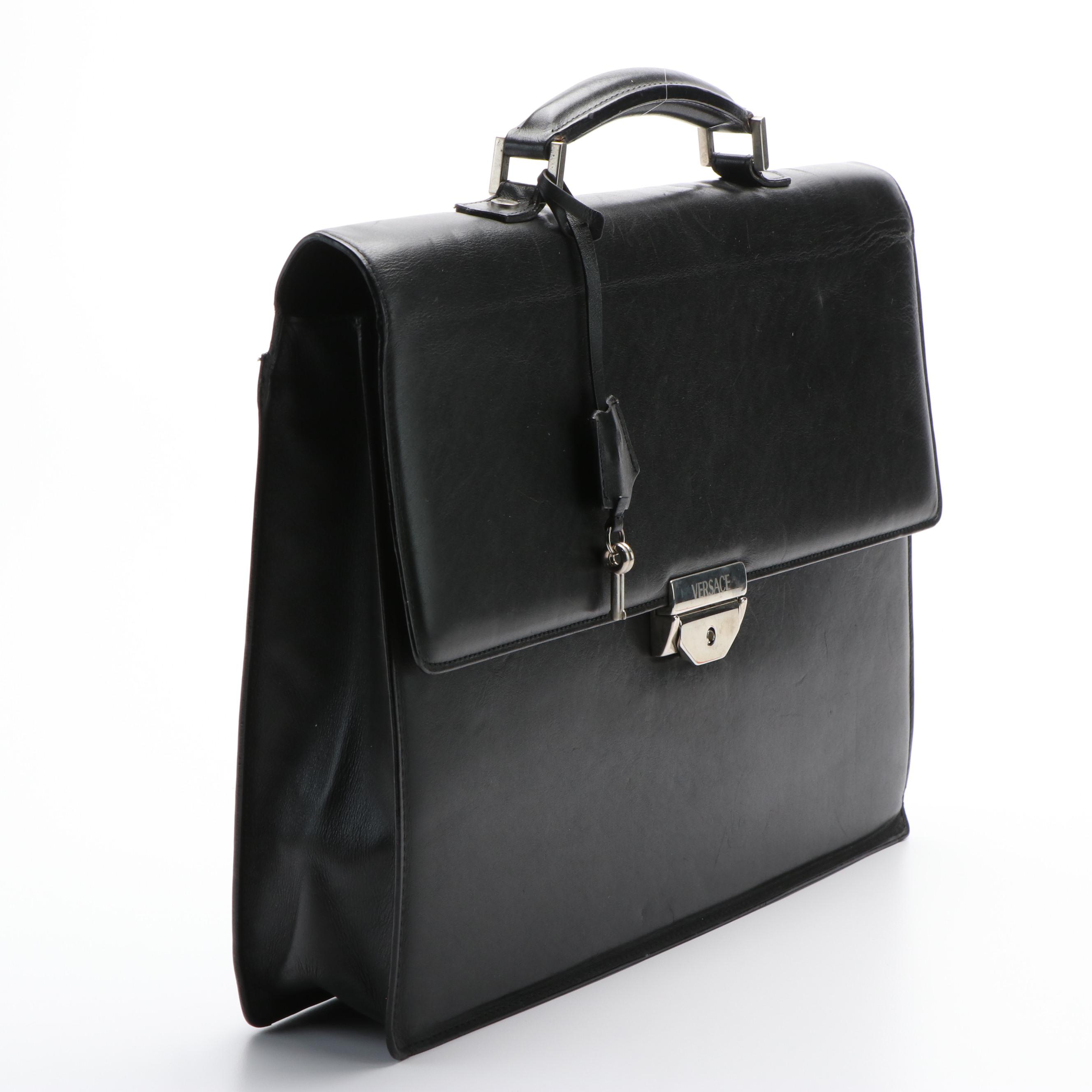 Versace Black Leather Briefcase
