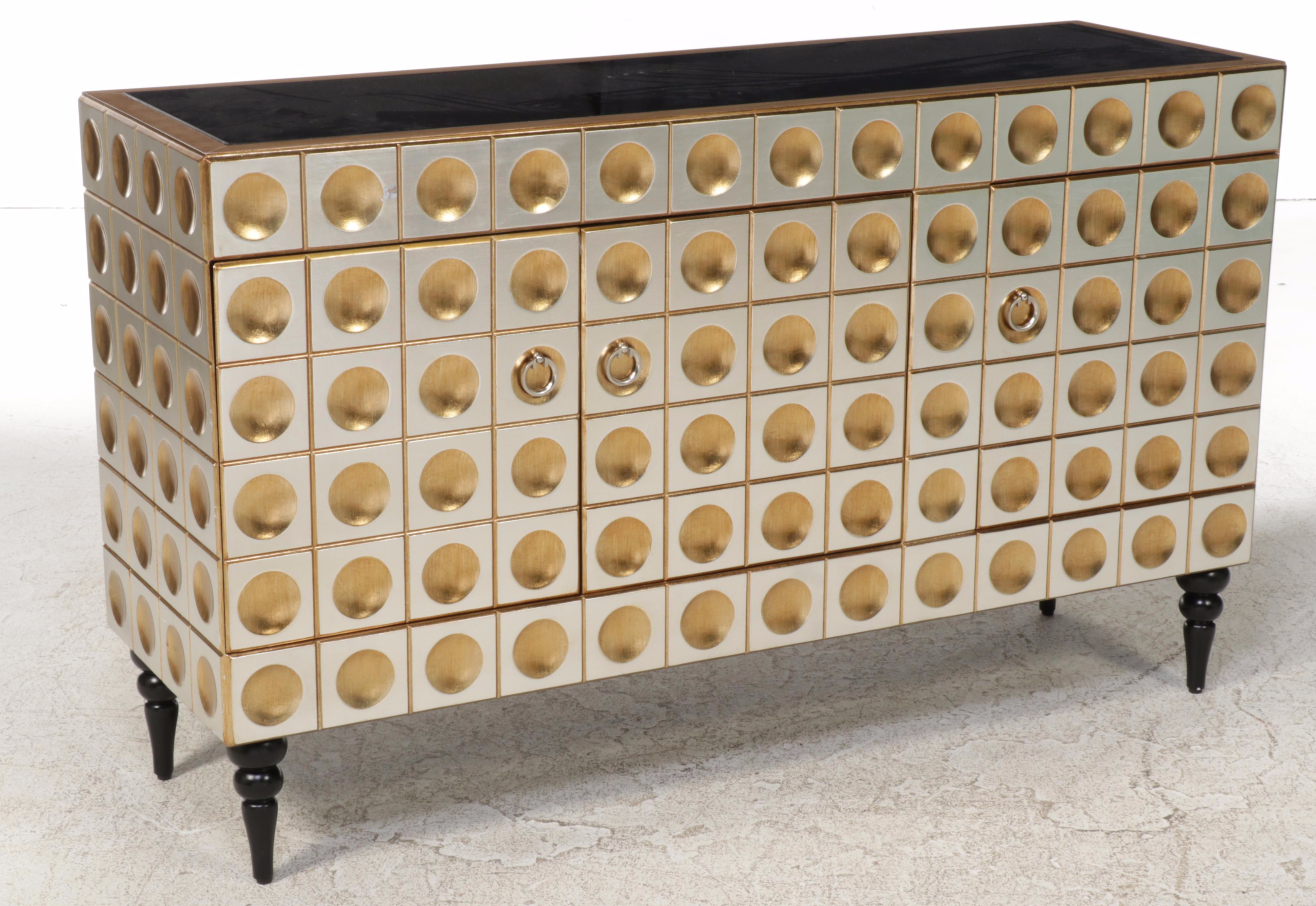 Neuu Design Emporium Modernist Style Silver and Gold Finished Cubed Credenza