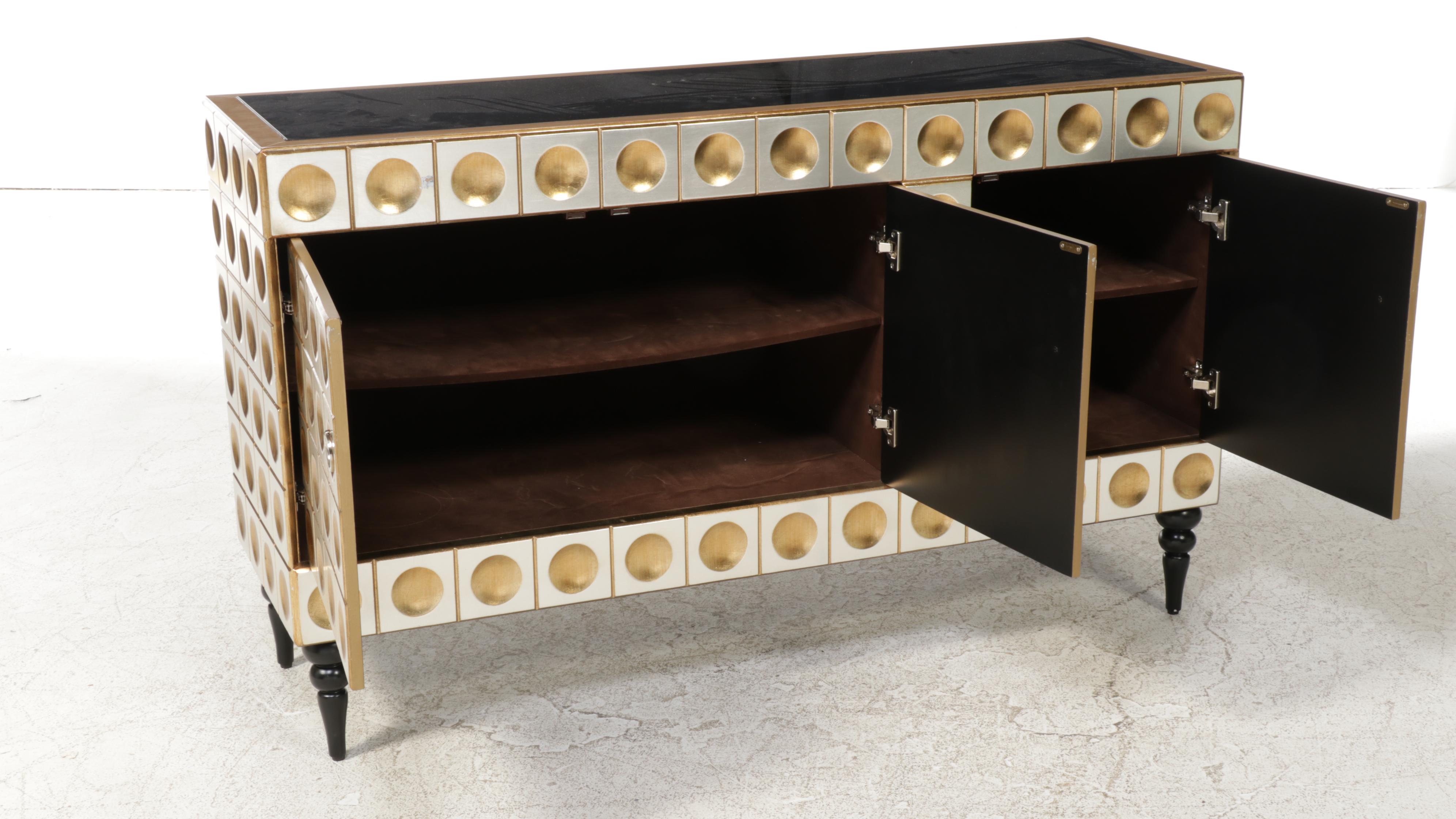 Neuu Design Emporium Modernist Style Silver and Gold Finished Cubed Credenza