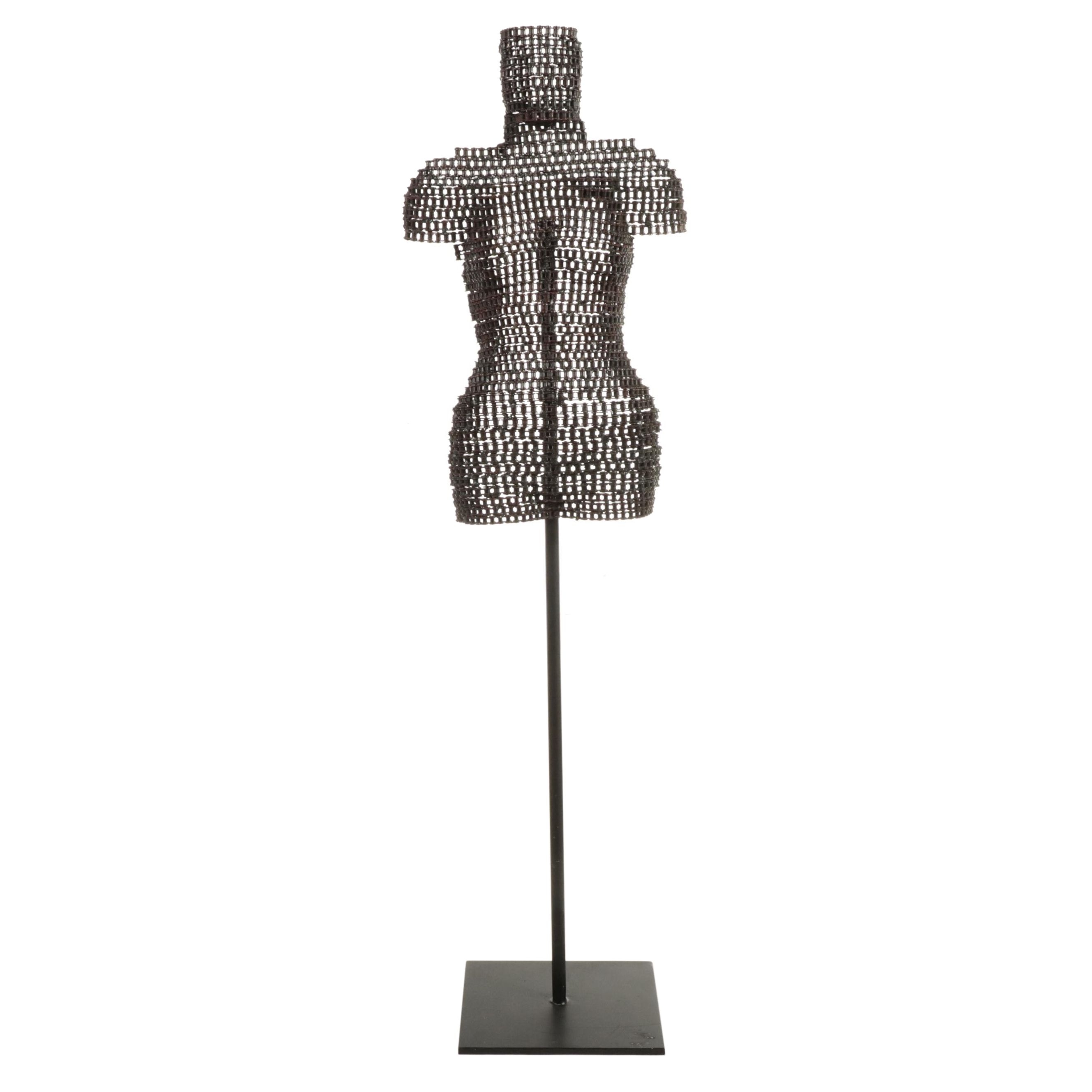 Female-Form Welded Chain Sculpture on Adjustable Stand