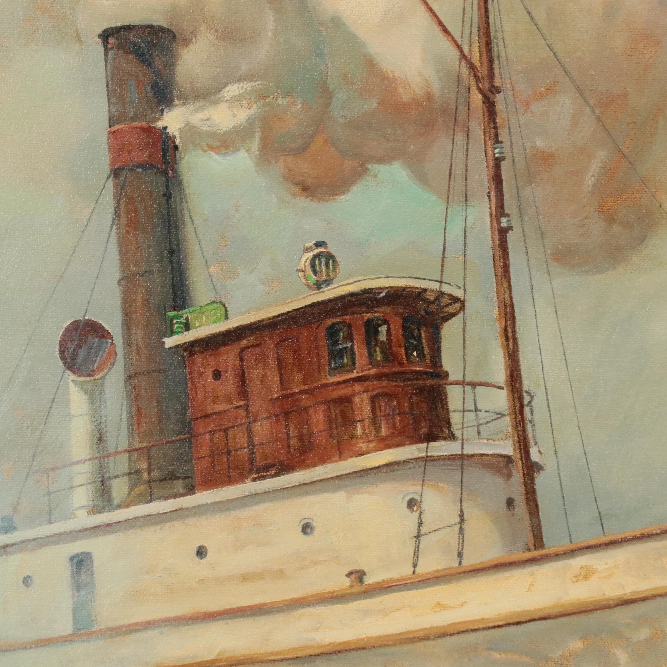 James A. Mitchell Oil Painting of Two Ships