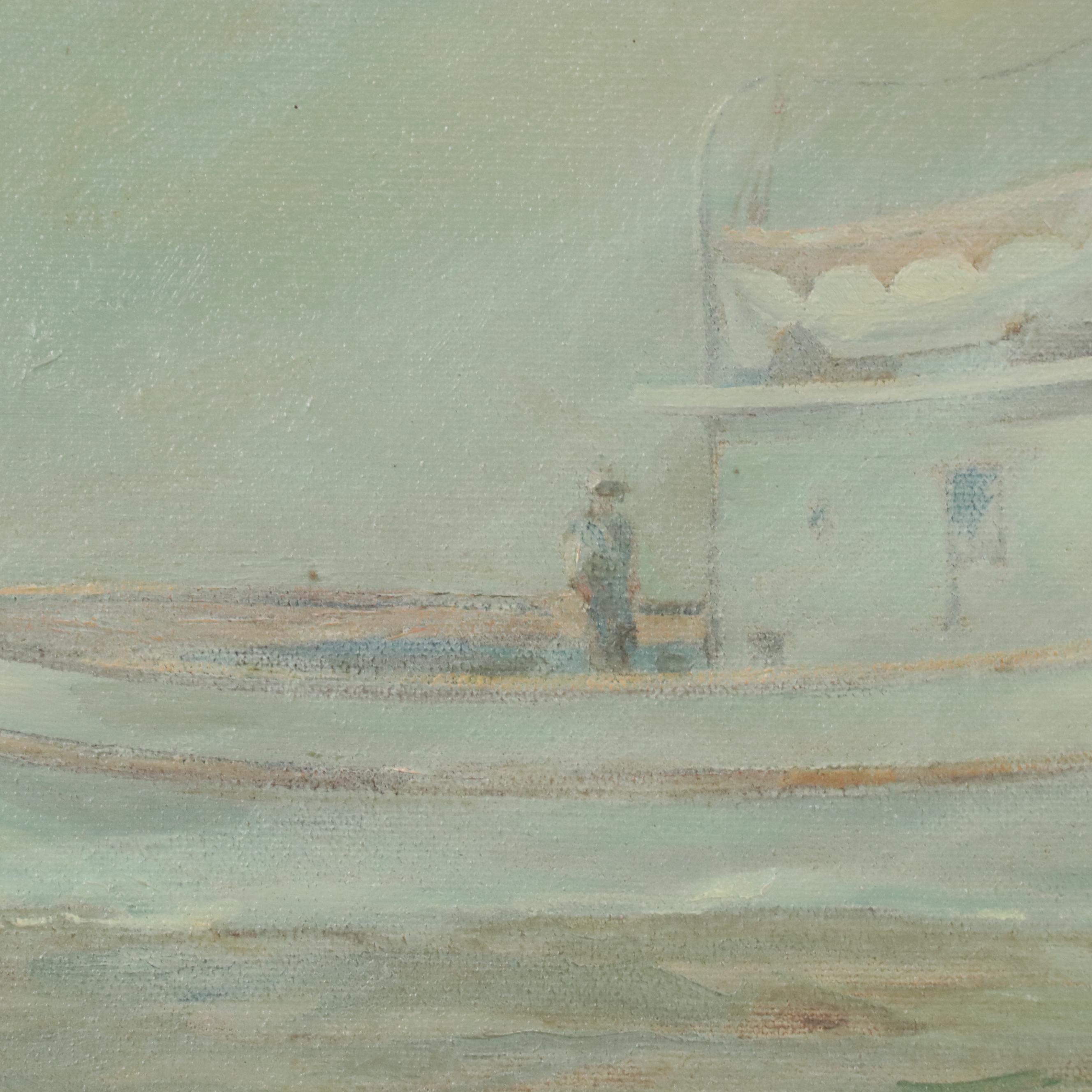 James A. Mitchell Oil Painting of Two Ships