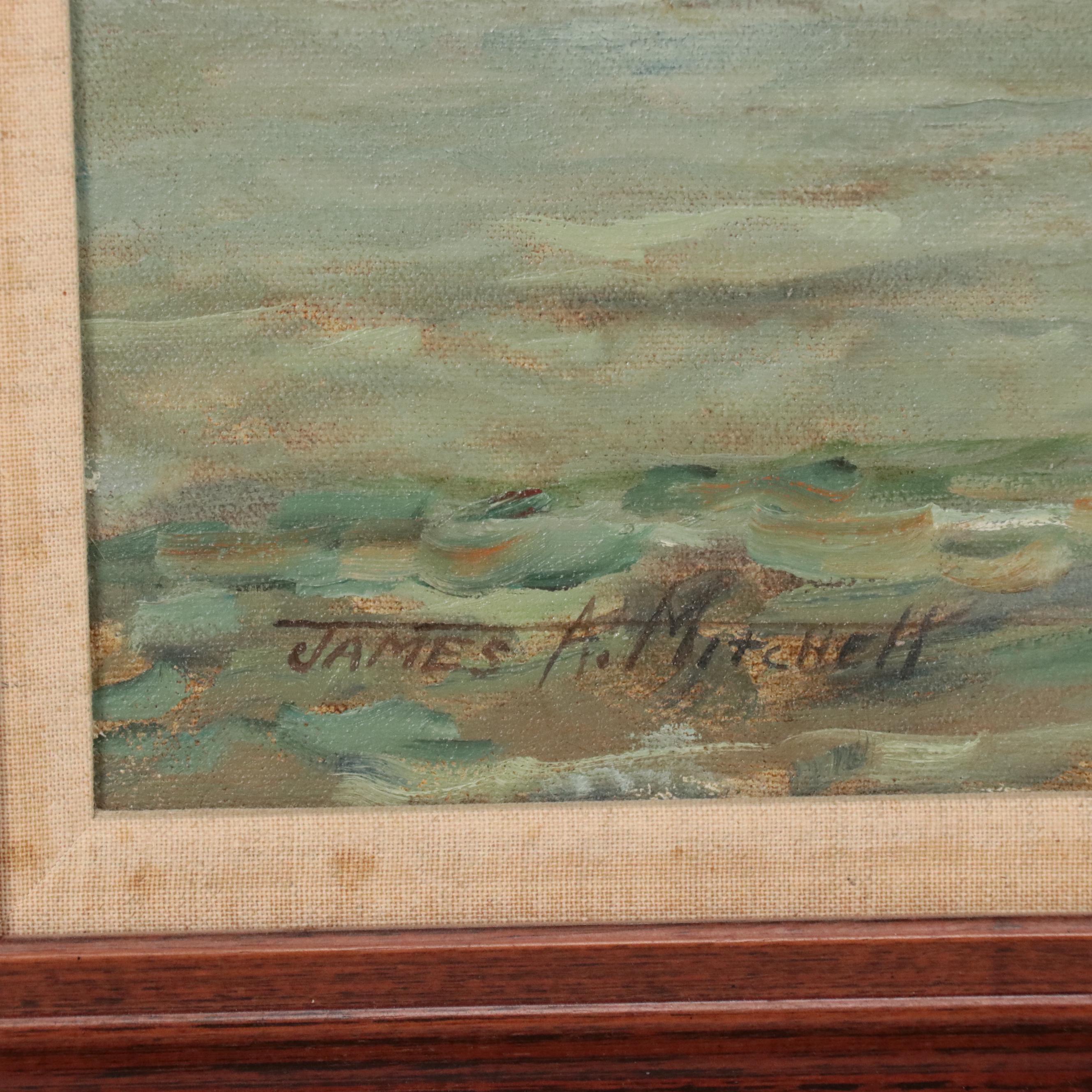 James A. Mitchell Oil Painting of Two Ships
