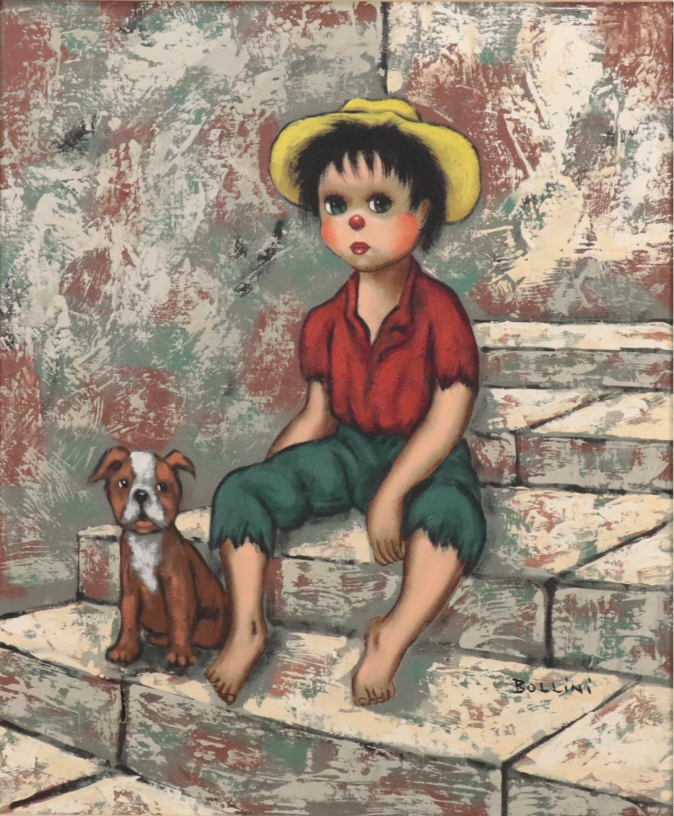 Bollini Oil Painting of Young Boy and Dog