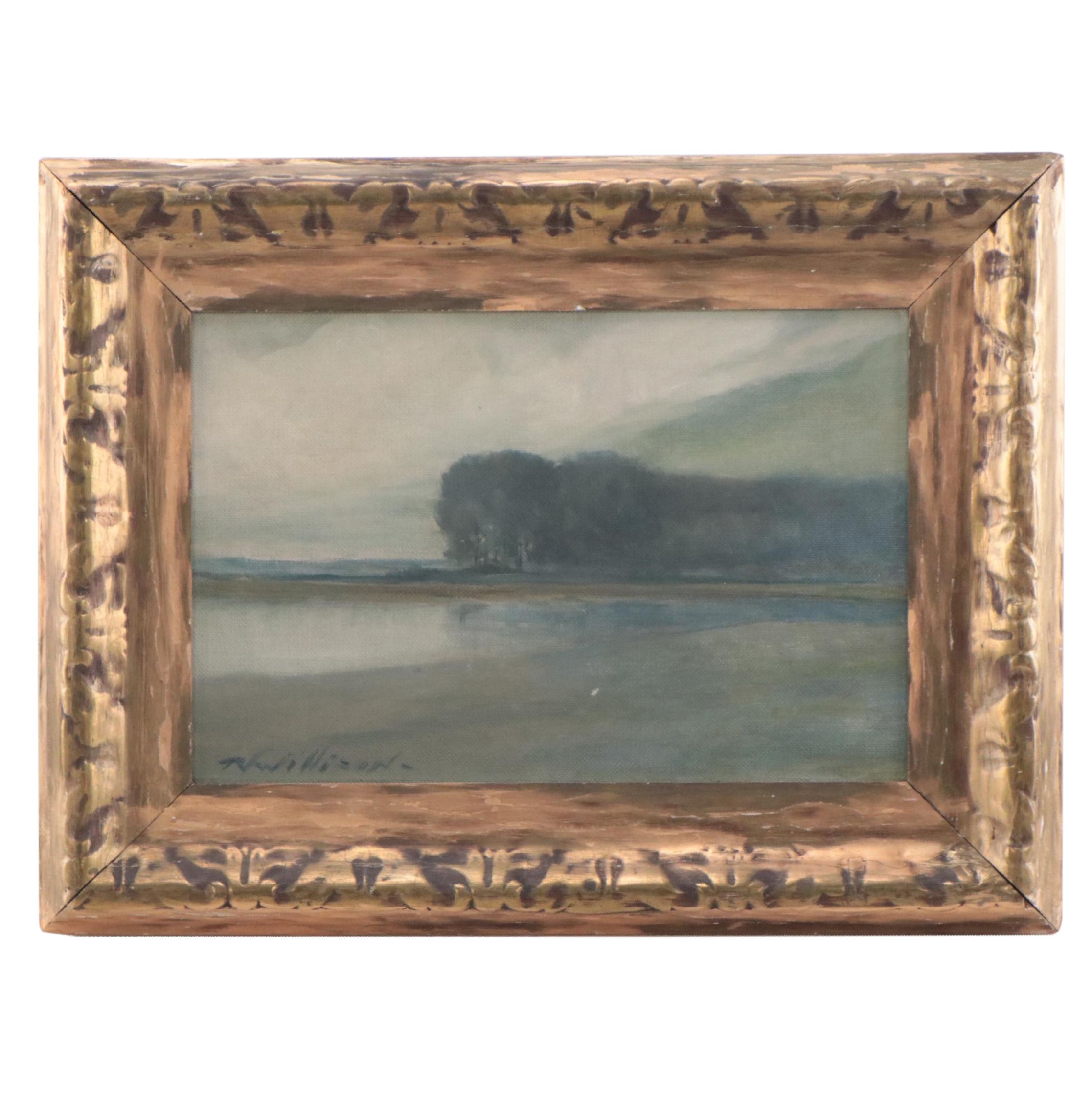 Thomas J. Willison Oil Painting of Atmospheric Lake Landscape