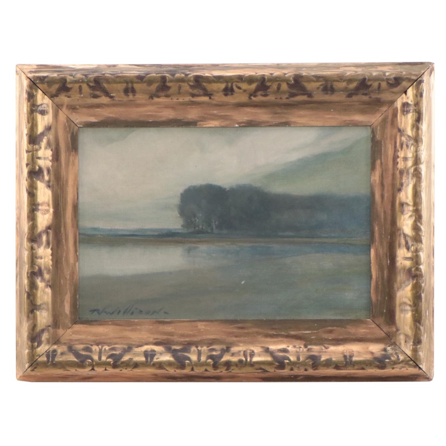 Thomas J. Willison Oil Painting of Atmospheric Lake Landscape