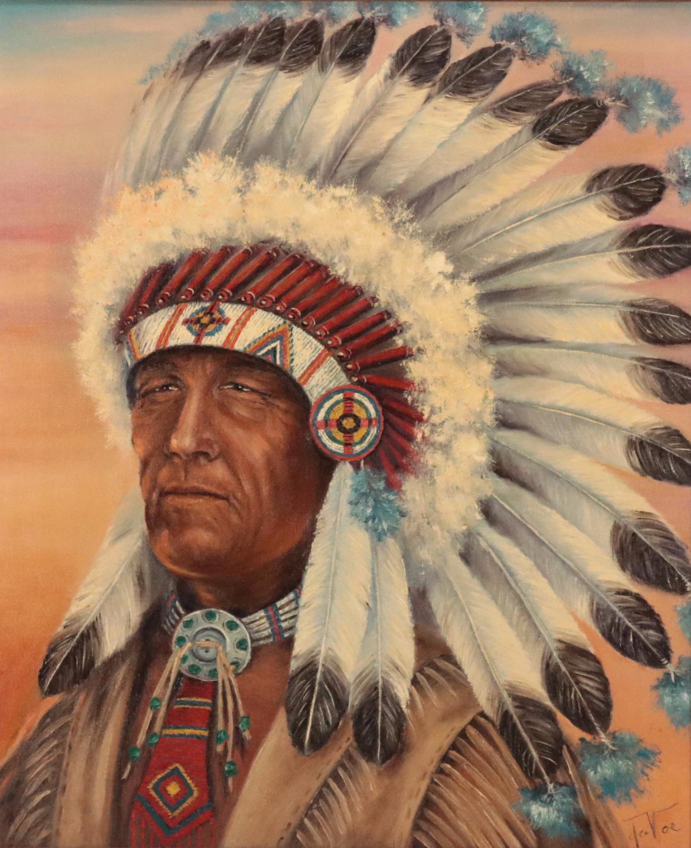 Portrait Oil Painting of Native American Chief Portrait