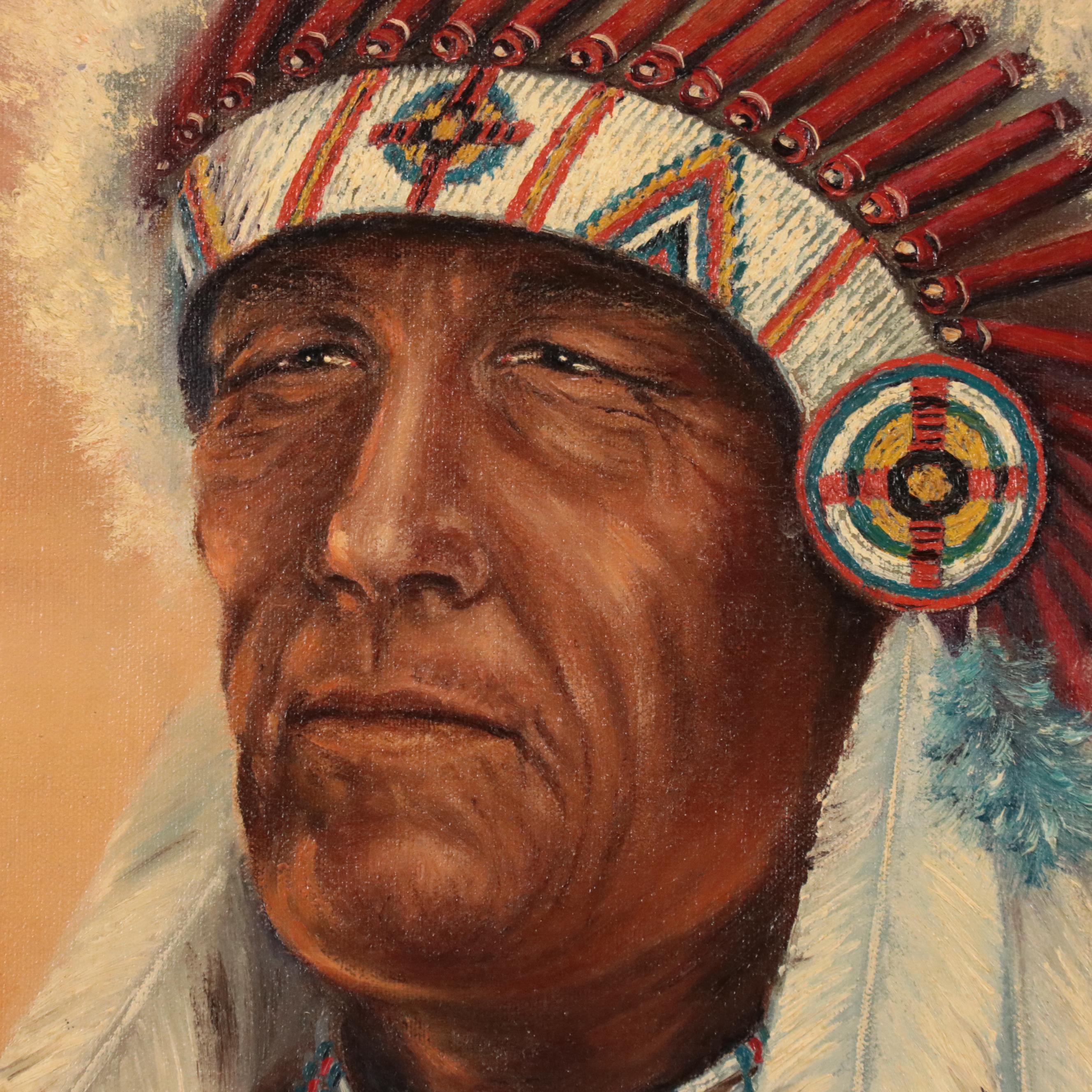 Portrait Oil Painting of Native American Chief Portrait