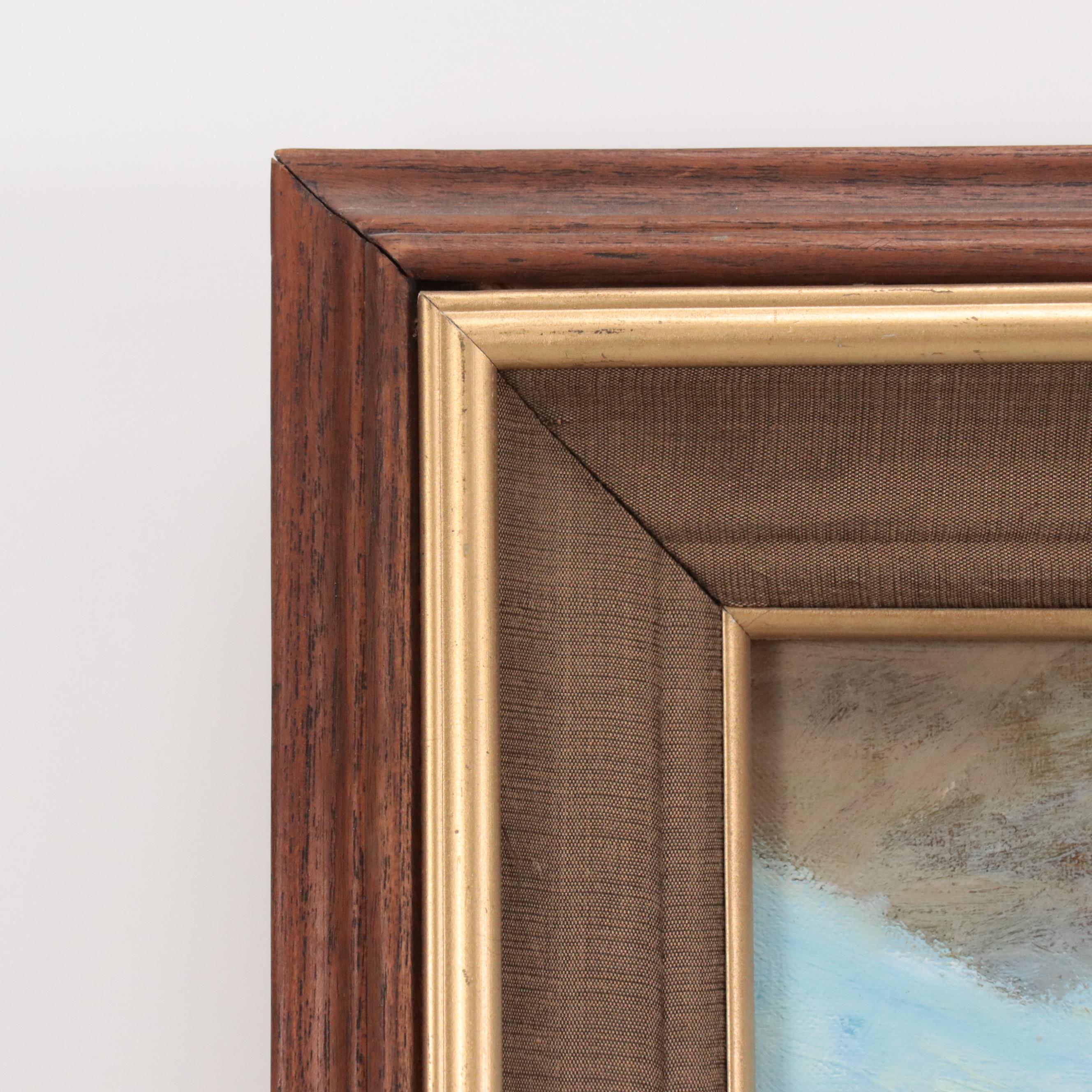 Winter Landscape Oil Painting of Native Americans On Horses, 1979