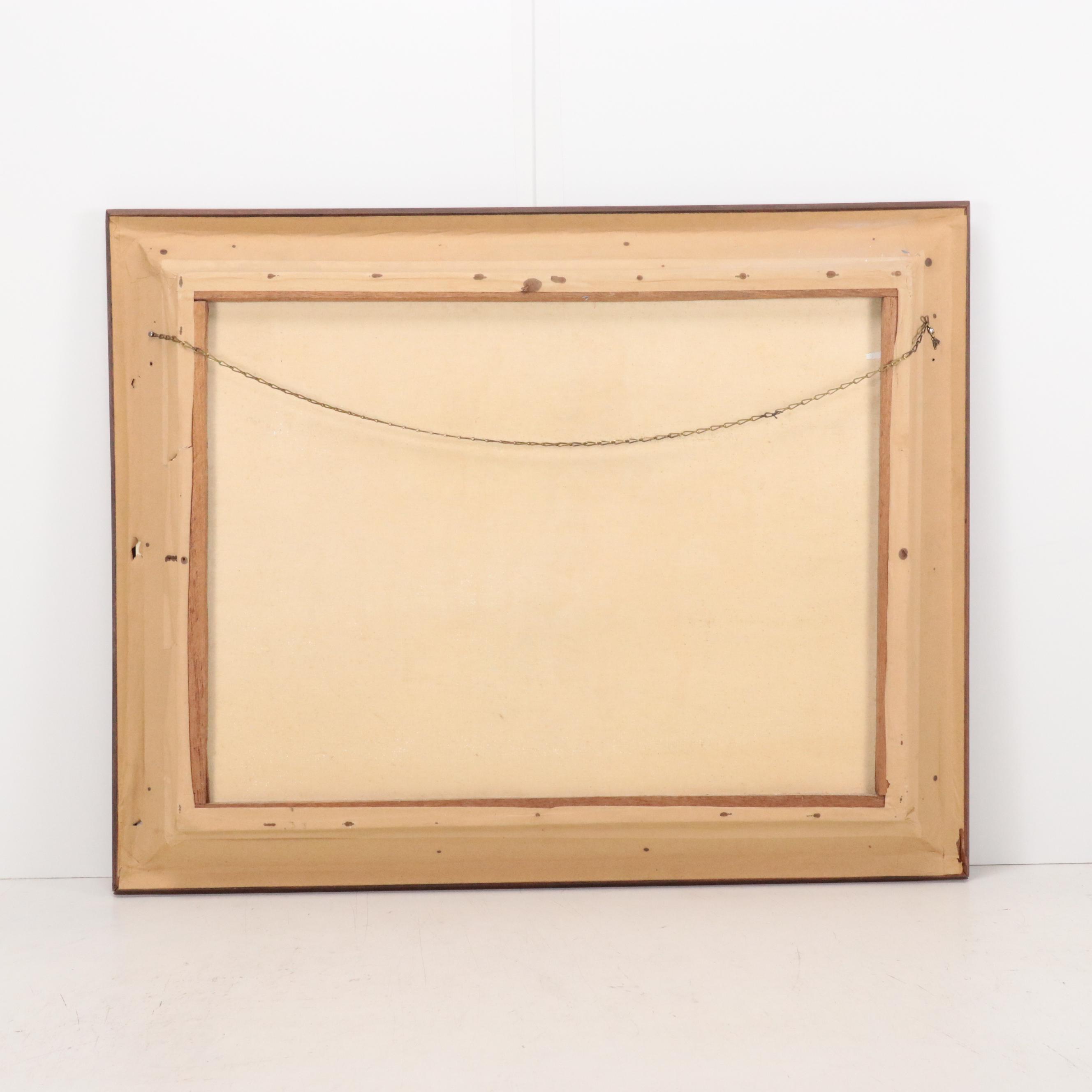 Winter Landscape Oil Painting of Native Americans On Horses, 1979