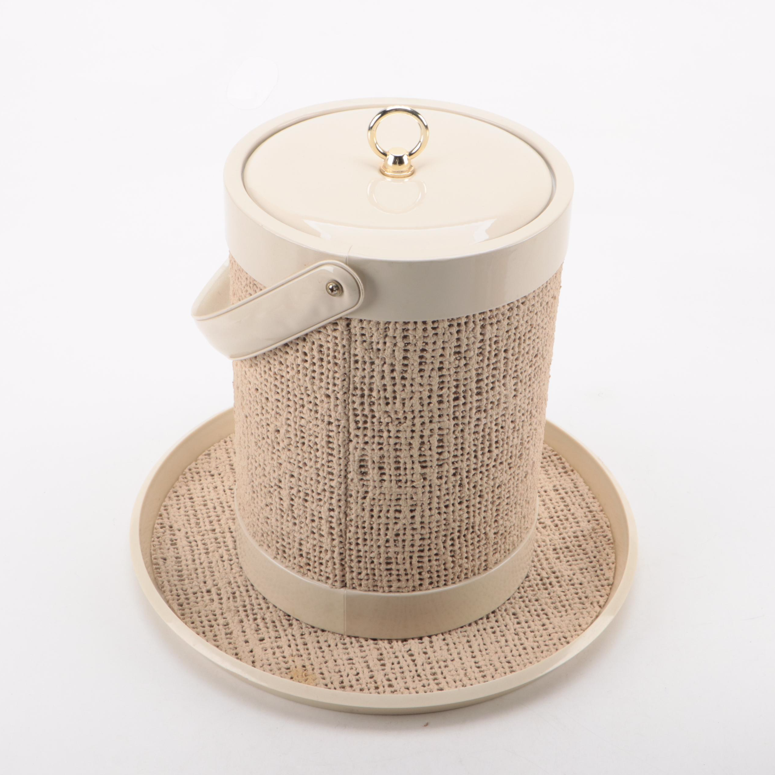 Mid Century Modern Style Rattan Ice Bucket with Tumblers and Tray