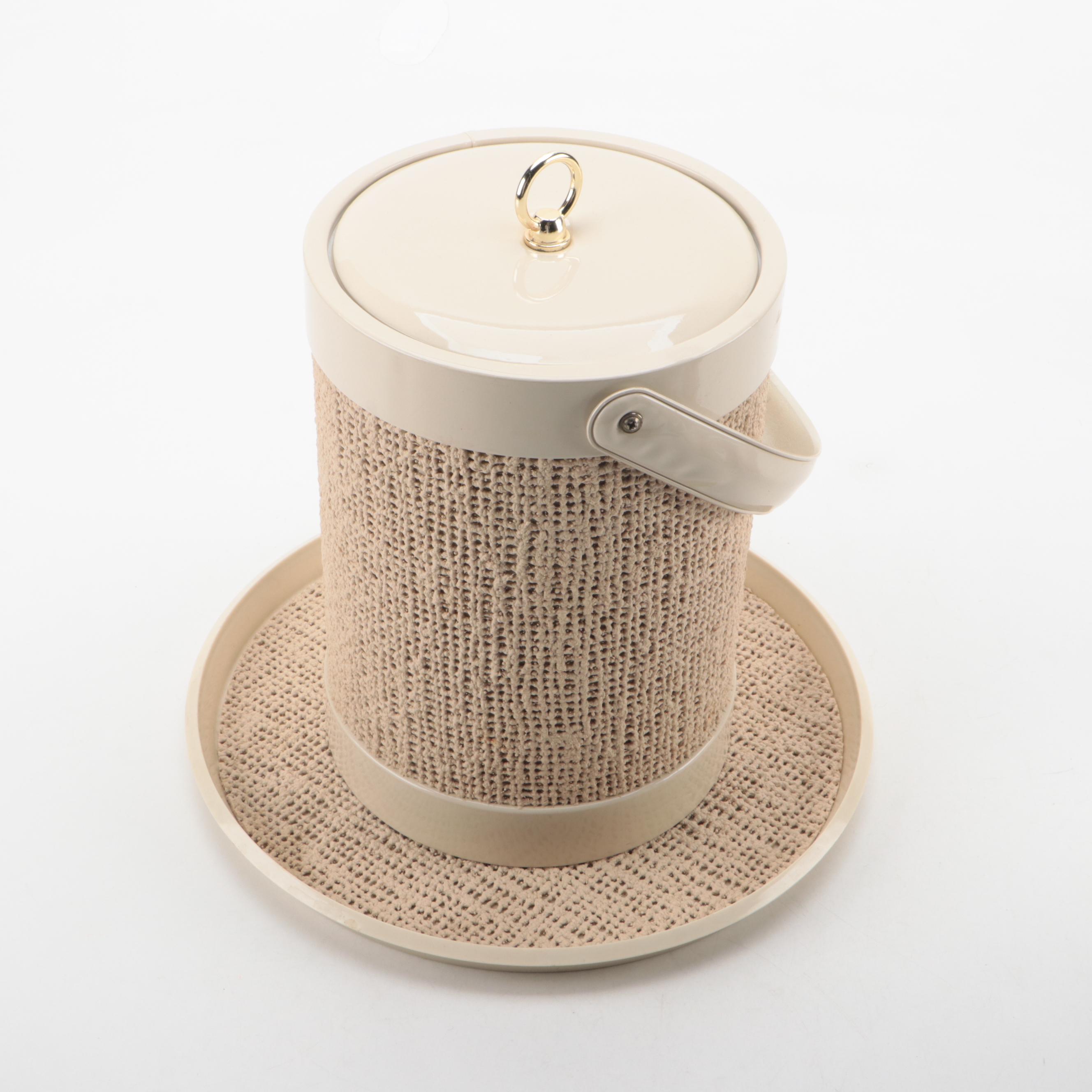 Mid Century Modern Style Rattan Ice Bucket with Tumblers and Tray