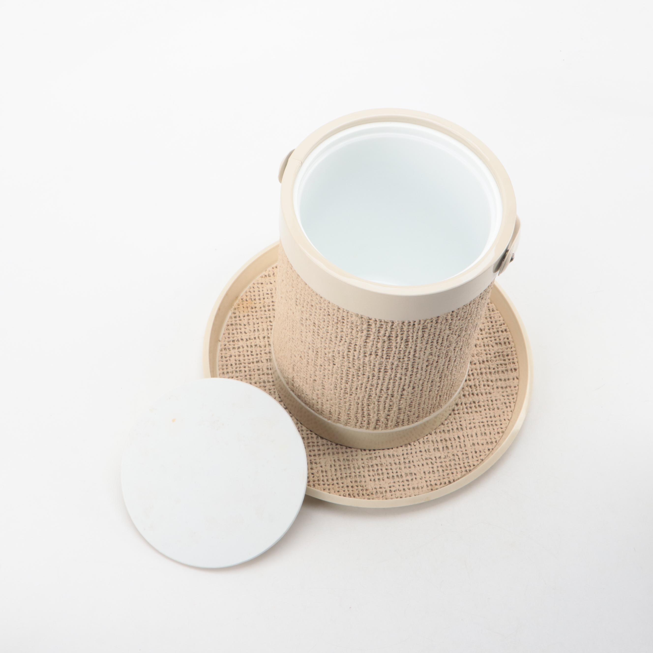 Mid Century Modern Style Rattan Ice Bucket with Tumblers and Tray