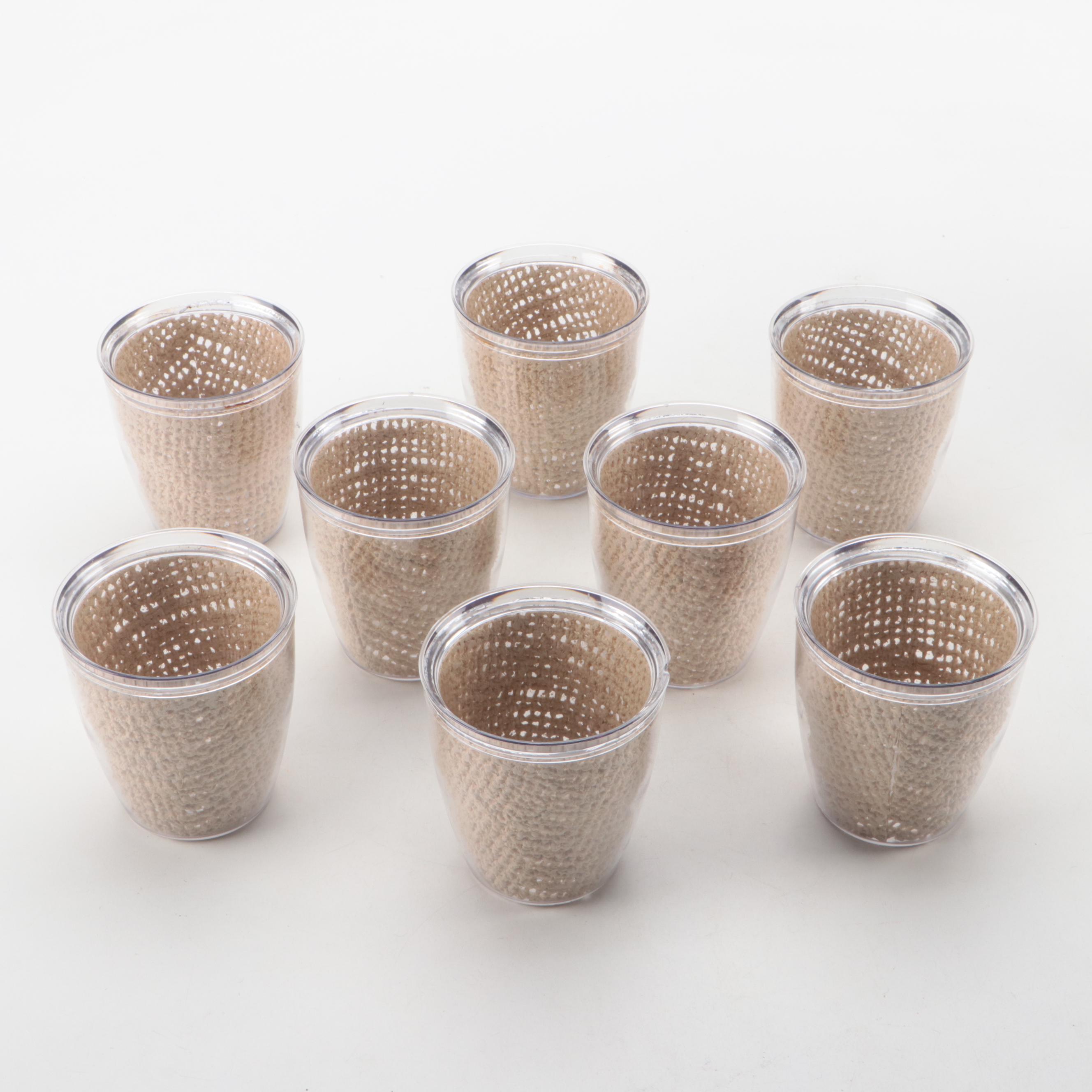 Mid Century Modern Style Rattan Ice Bucket with Tumblers and Tray