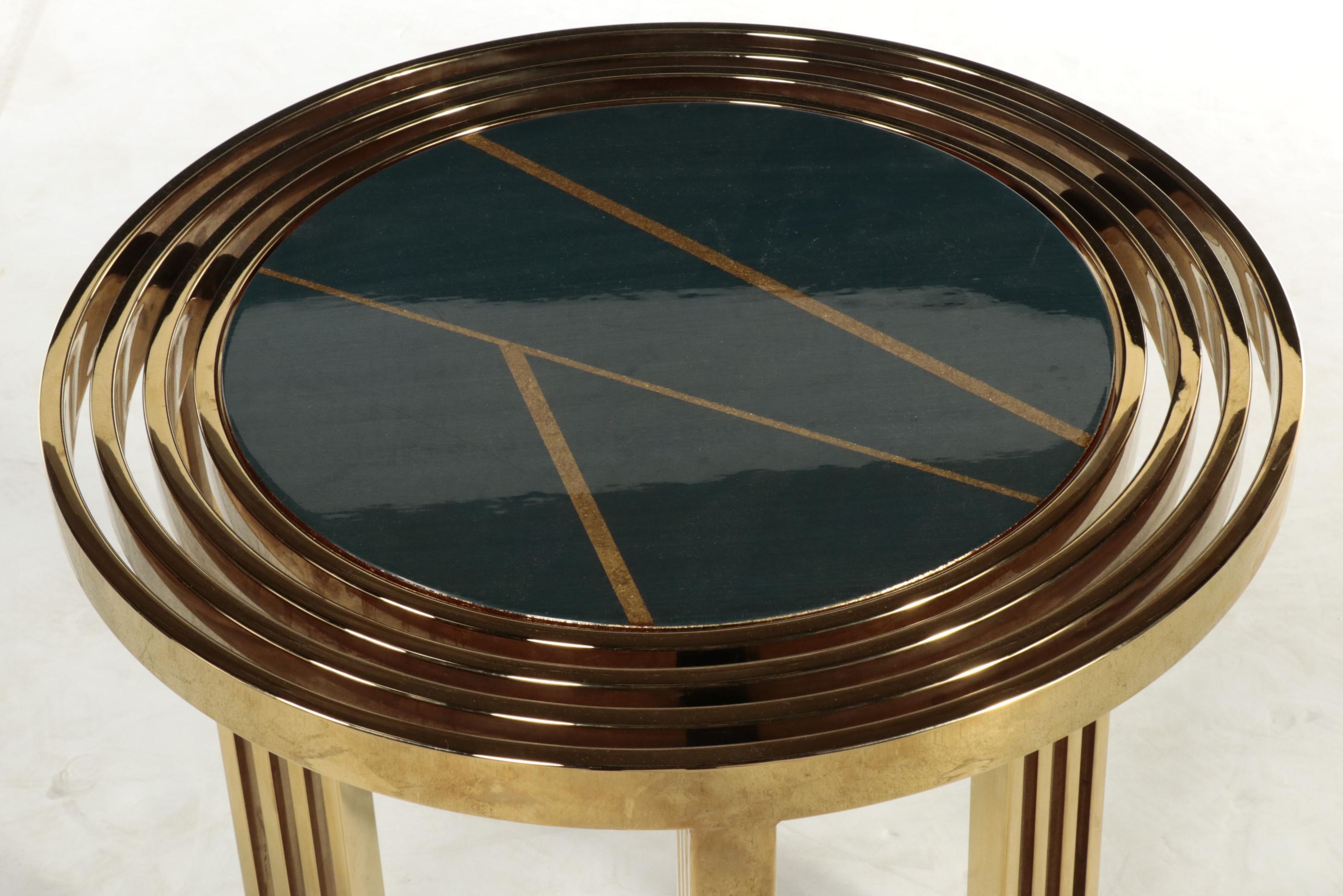 Modernist Style Brass Concentric Brass Framed End Table