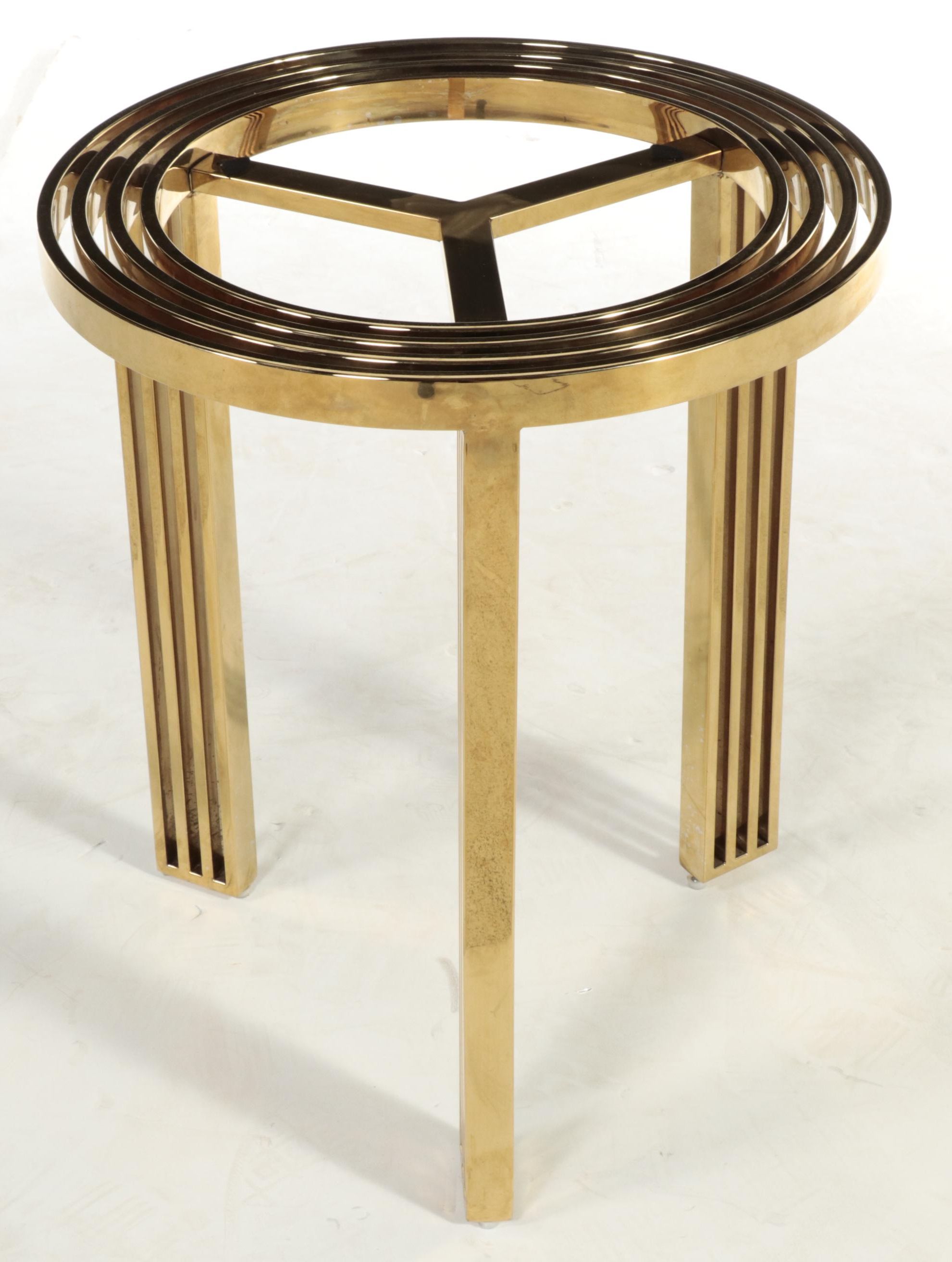 Modernist Style Brass Concentric Brass Framed End Table