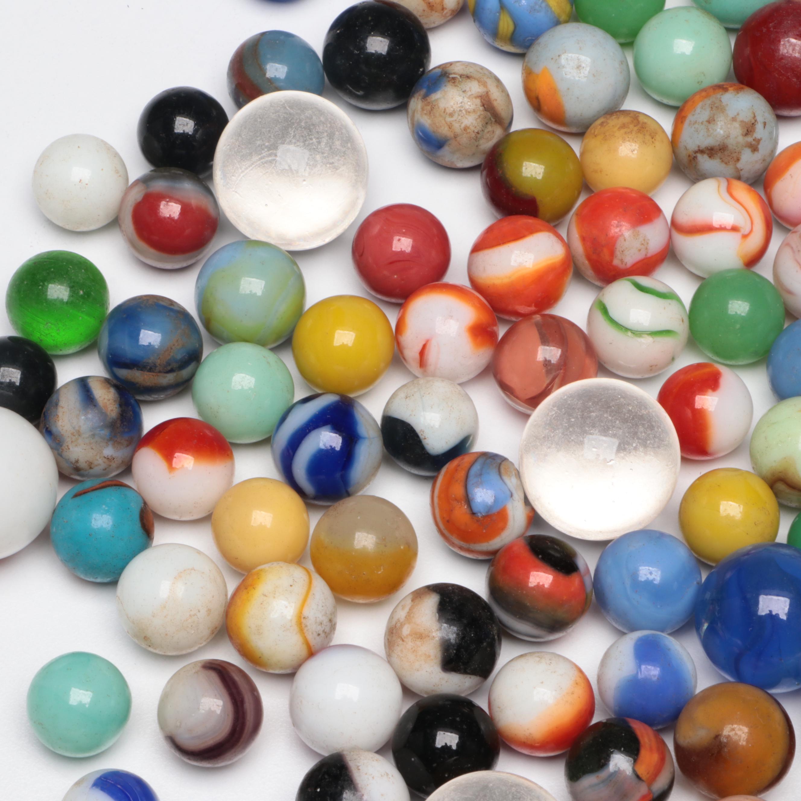 Uranium Glass with Other Marbles and Shooters