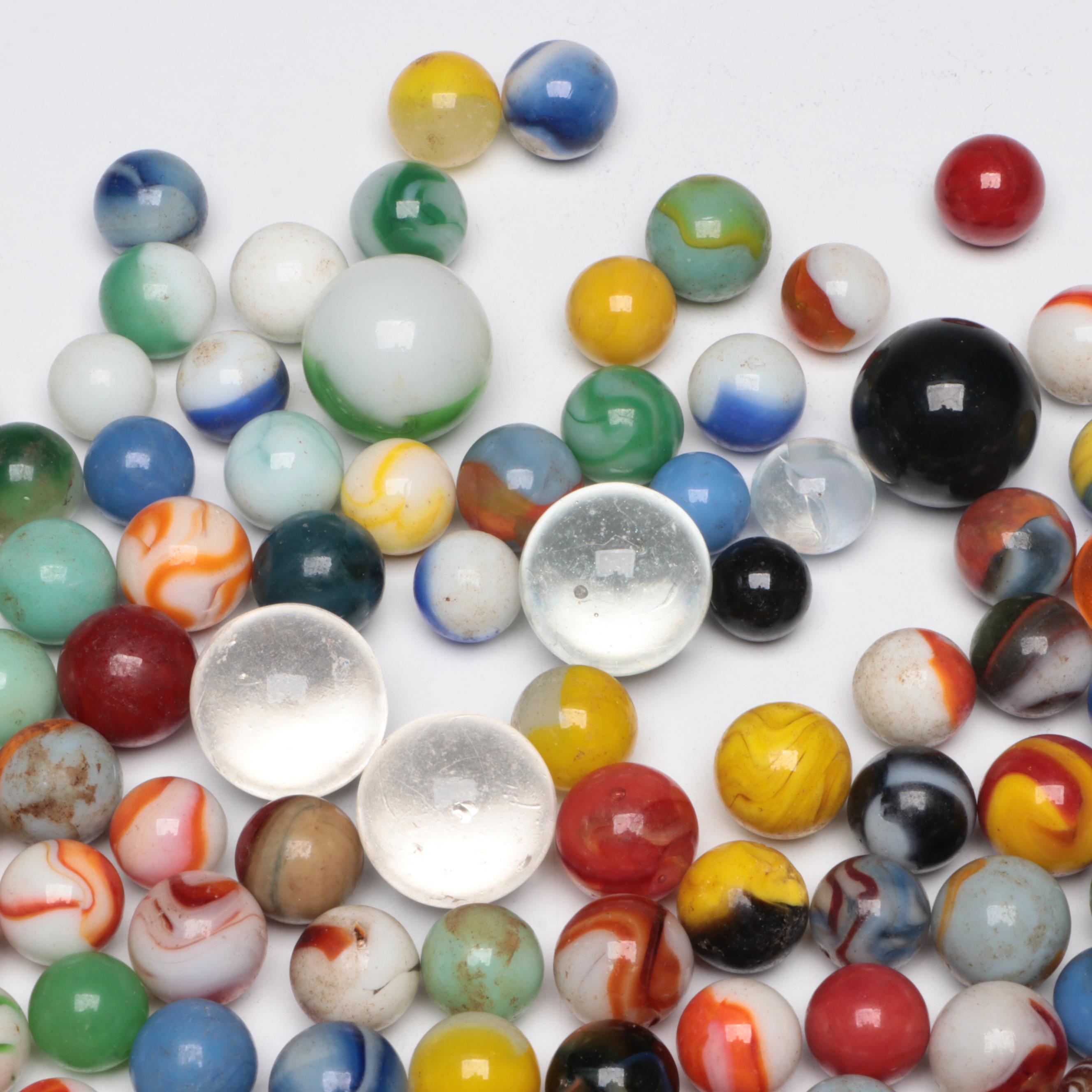 Uranium Glass with Other Marbles and Shooters