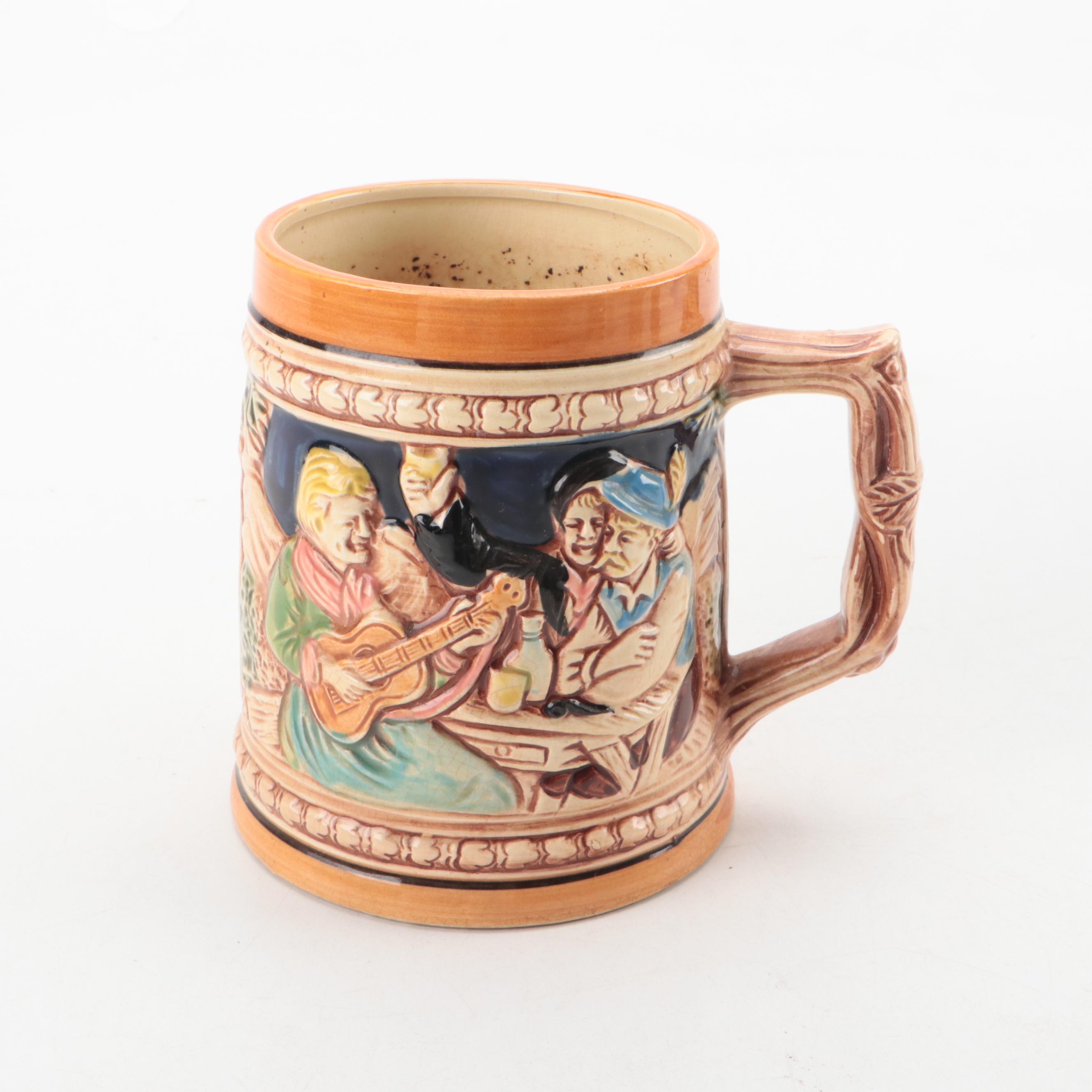 Ceramic Beer Steins, Two with Pewter Lids