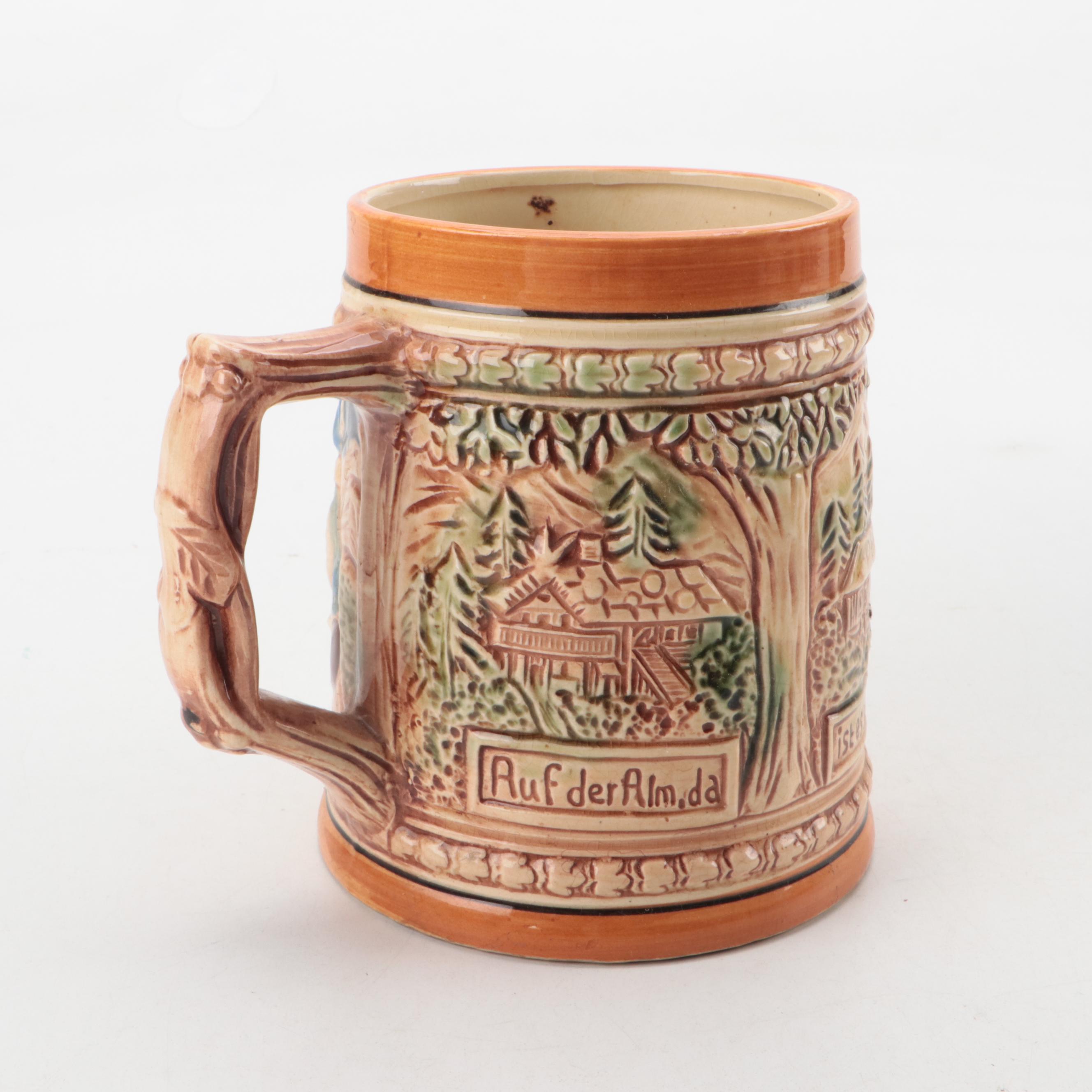 Ceramic Beer Steins, Two with Pewter Lids