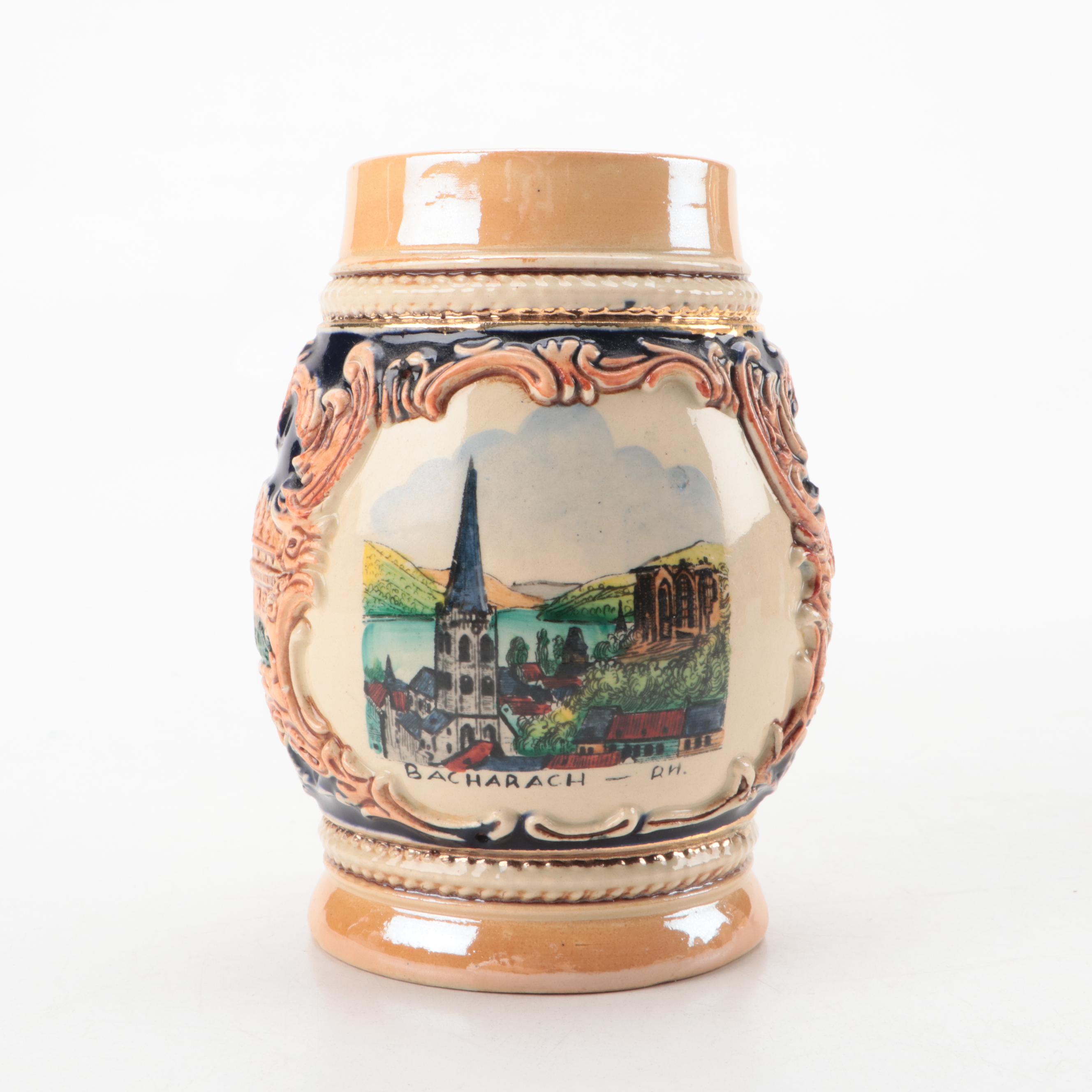 Ceramic Beer Steins, Two with Pewter Lids