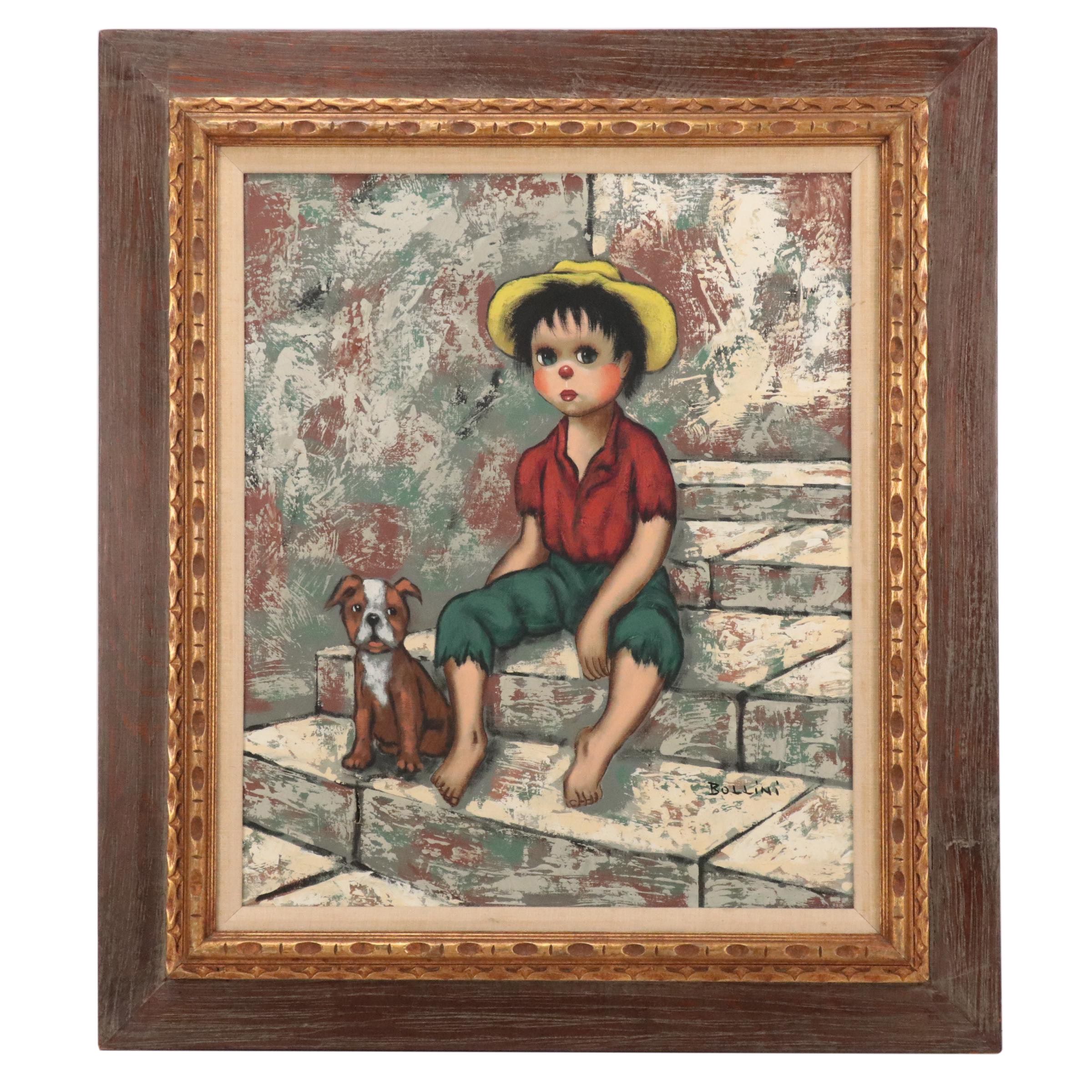 Bollini Oil Painting of Young Boy and Dog