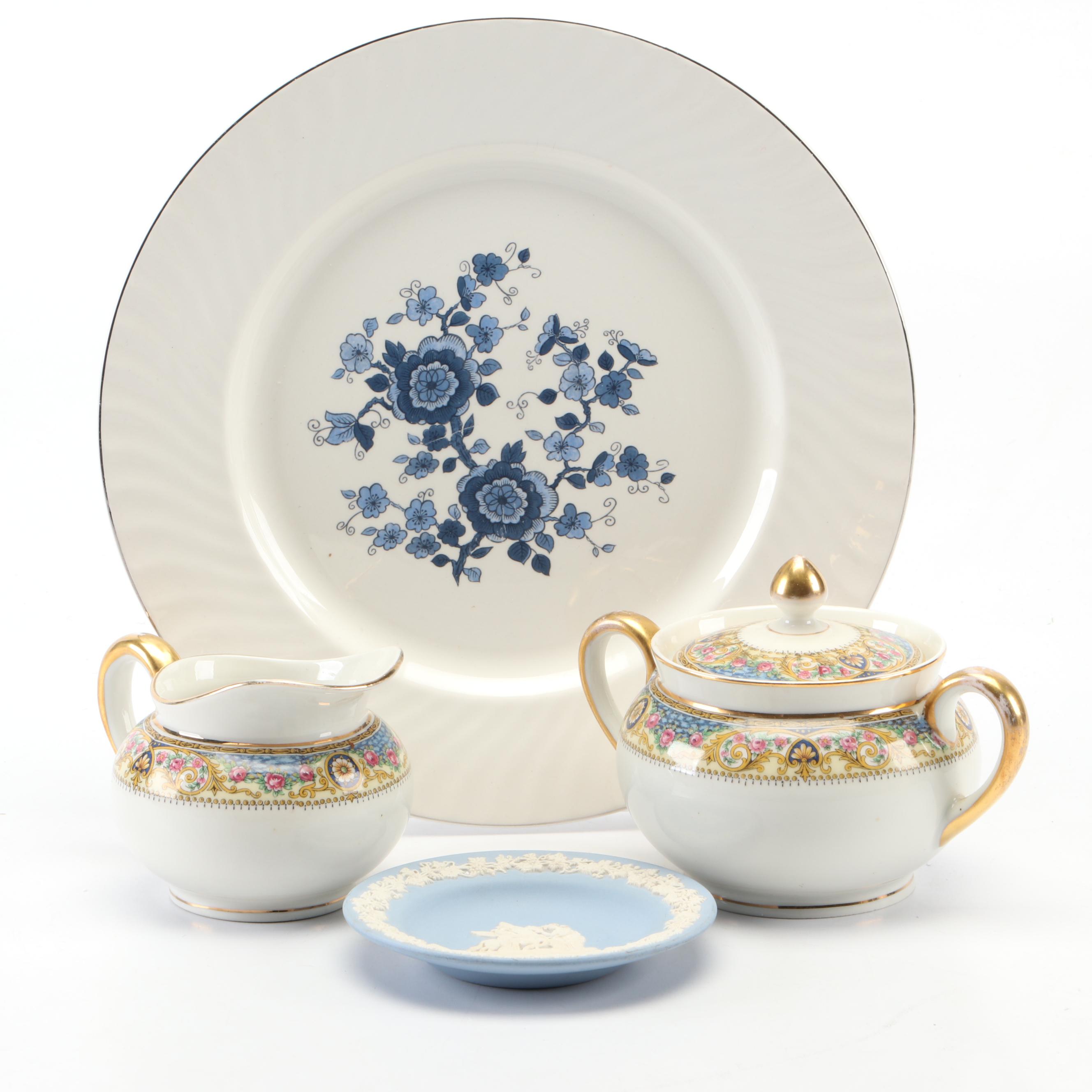 Enoch Wedgwood "Royal Blue" Plate with Haviland Sugar and Creamer and More