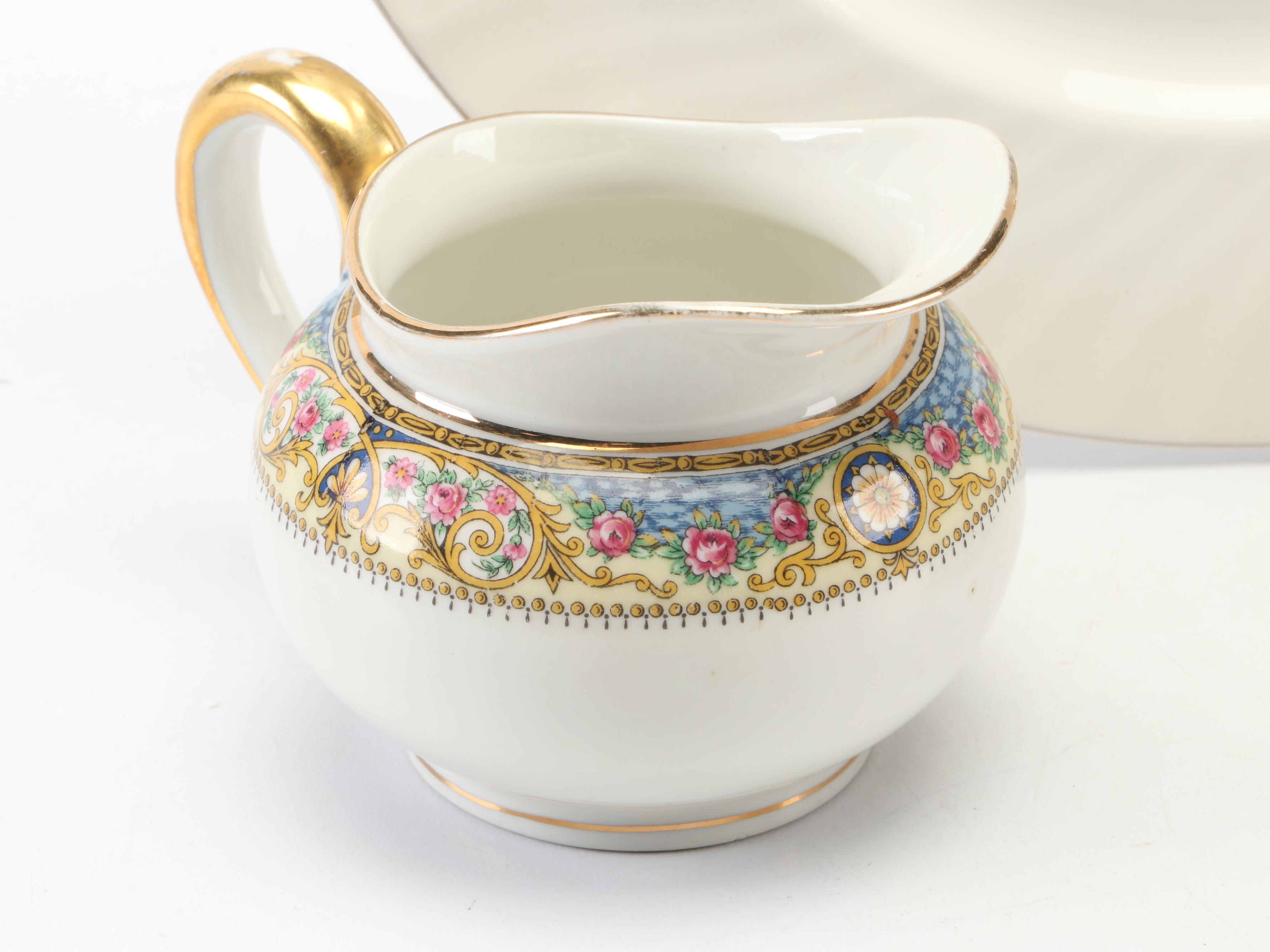 Enoch Wedgwood "Royal Blue" Plate with Haviland Sugar and Creamer and More