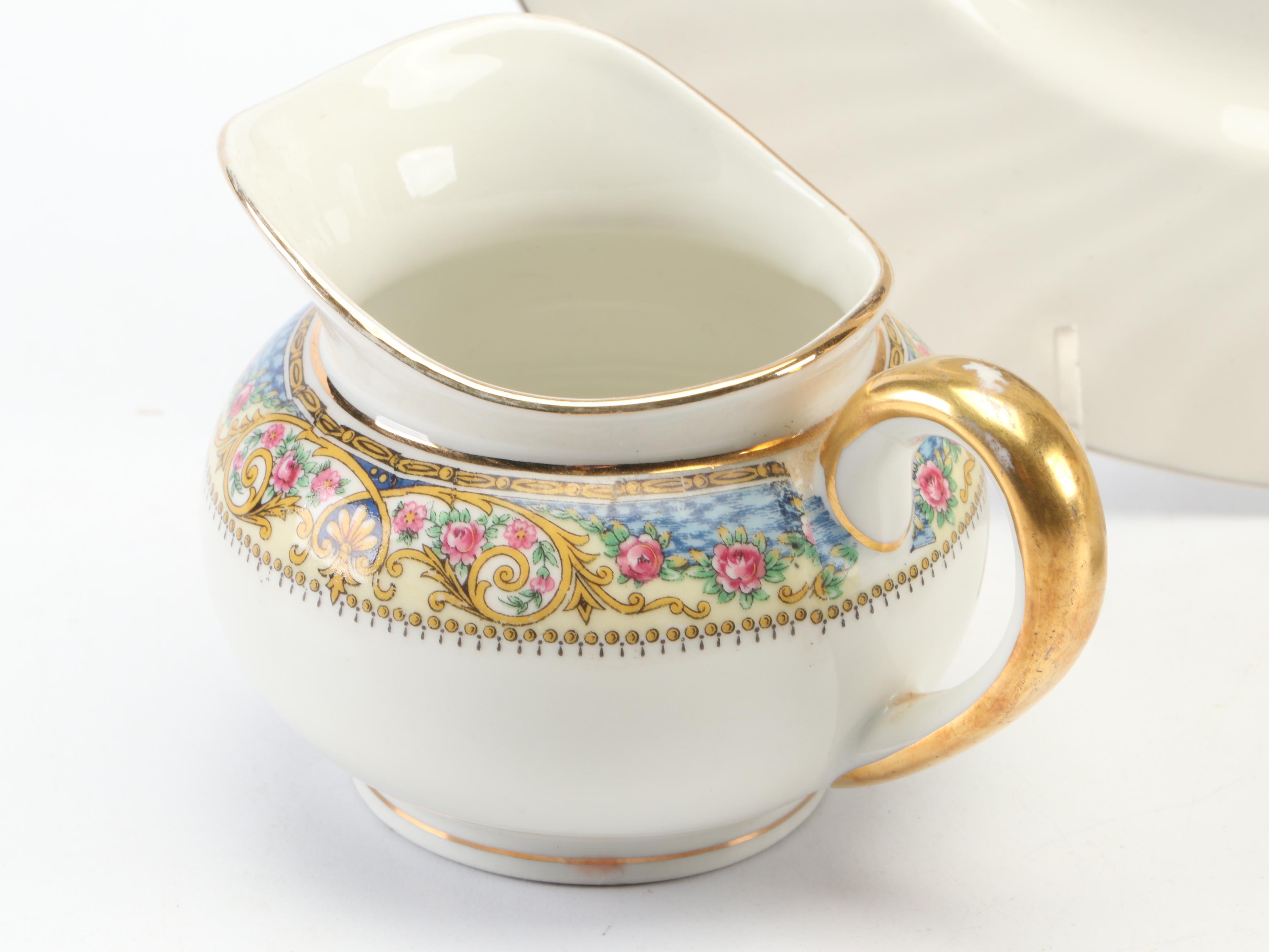 Enoch Wedgwood "Royal Blue" Plate with Haviland Sugar and Creamer and More