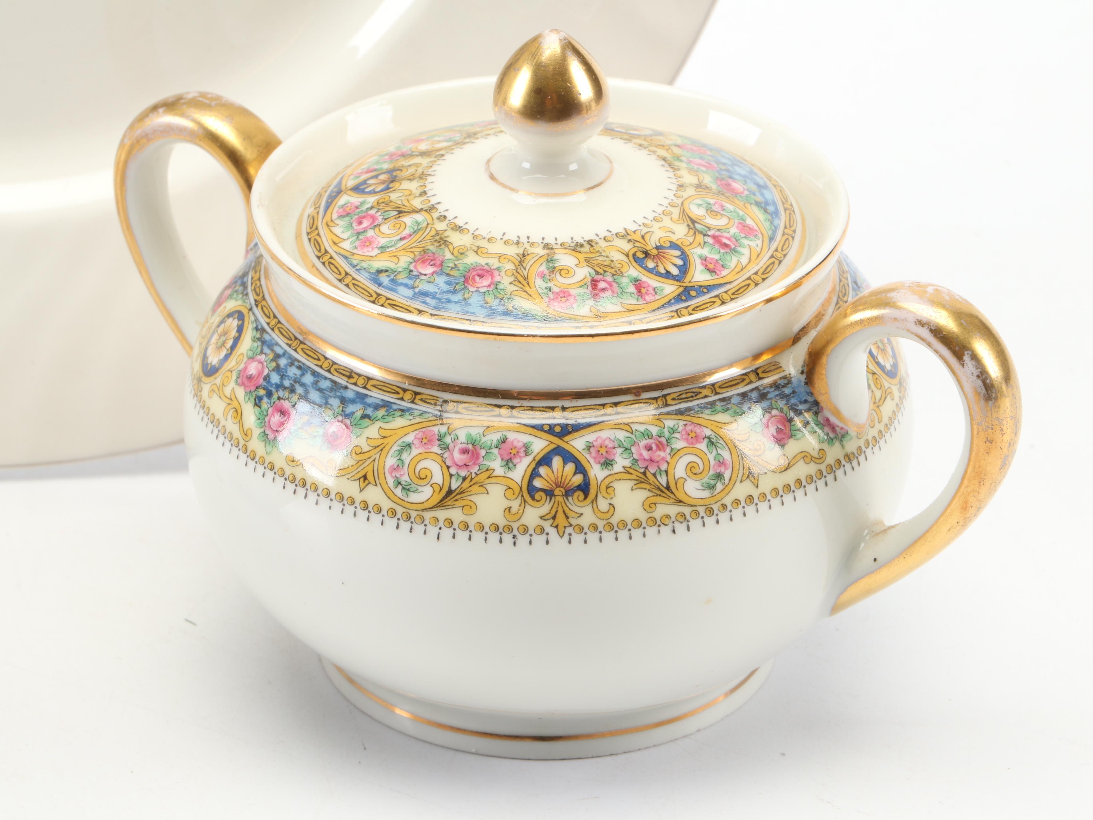 Enoch Wedgwood "Royal Blue" Plate with Haviland Sugar and Creamer and More