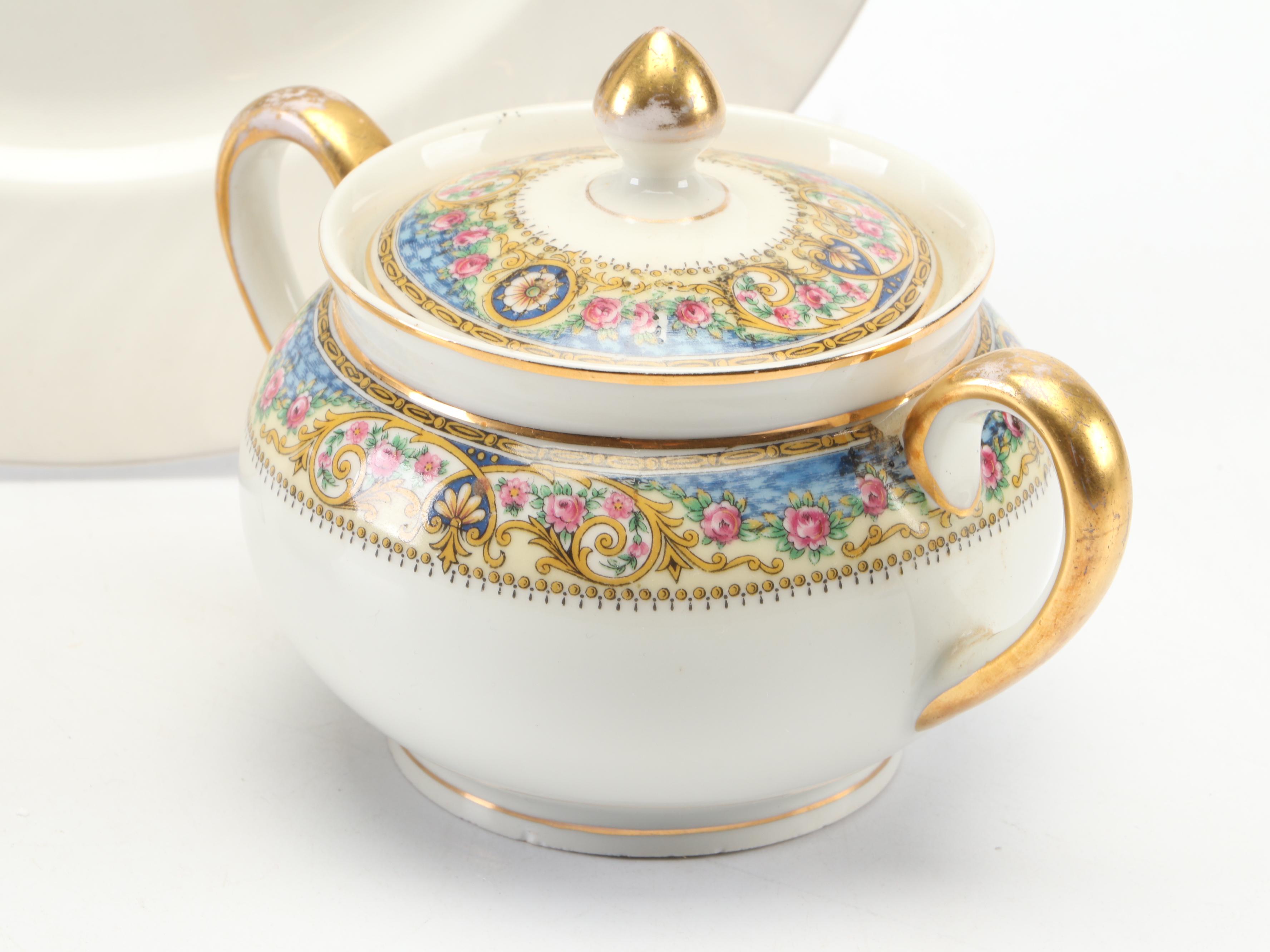 Enoch Wedgwood "Royal Blue" Plate with Haviland Sugar and Creamer and More