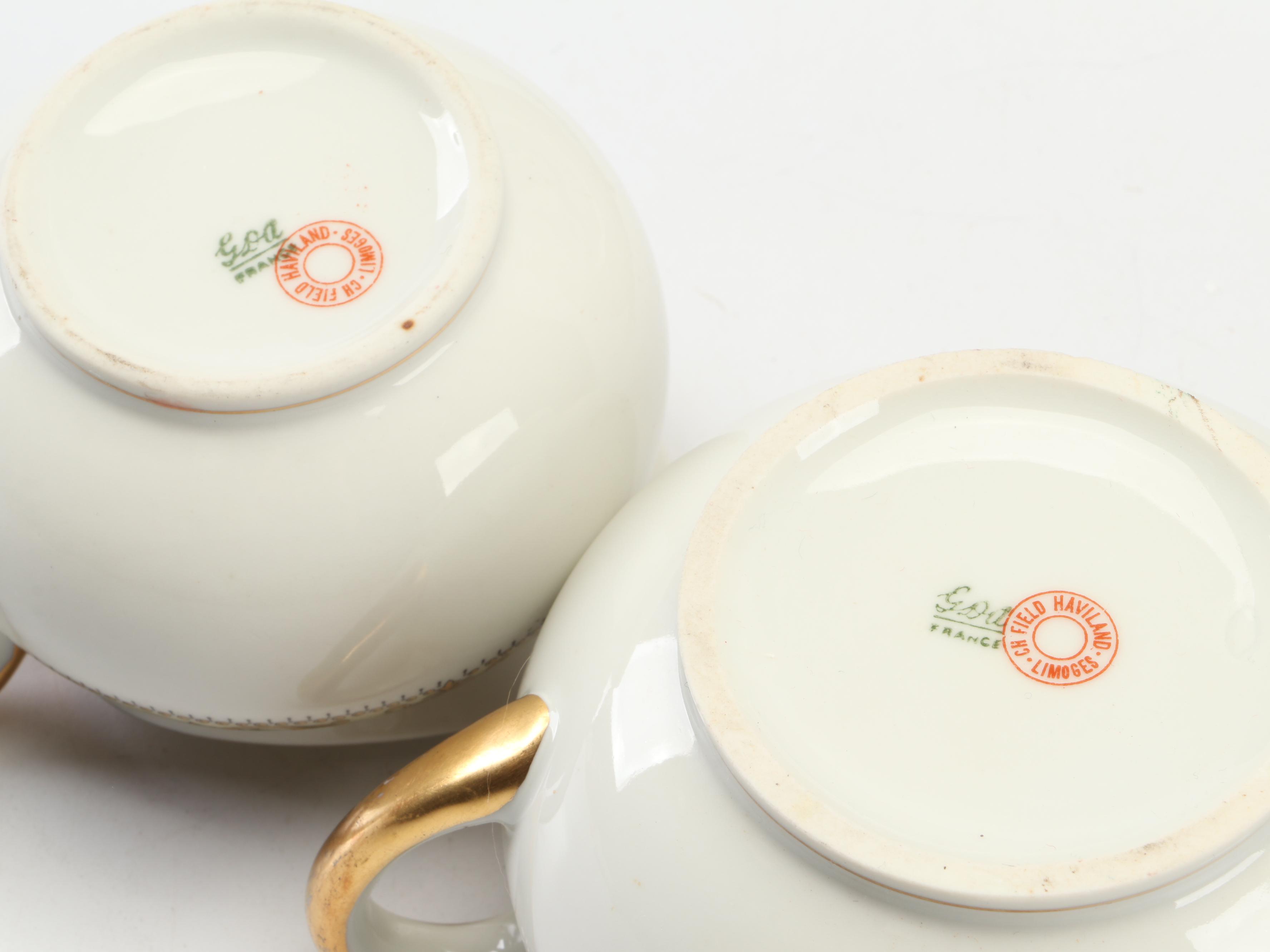 Enoch Wedgwood "Royal Blue" Plate with Haviland Sugar and Creamer and More