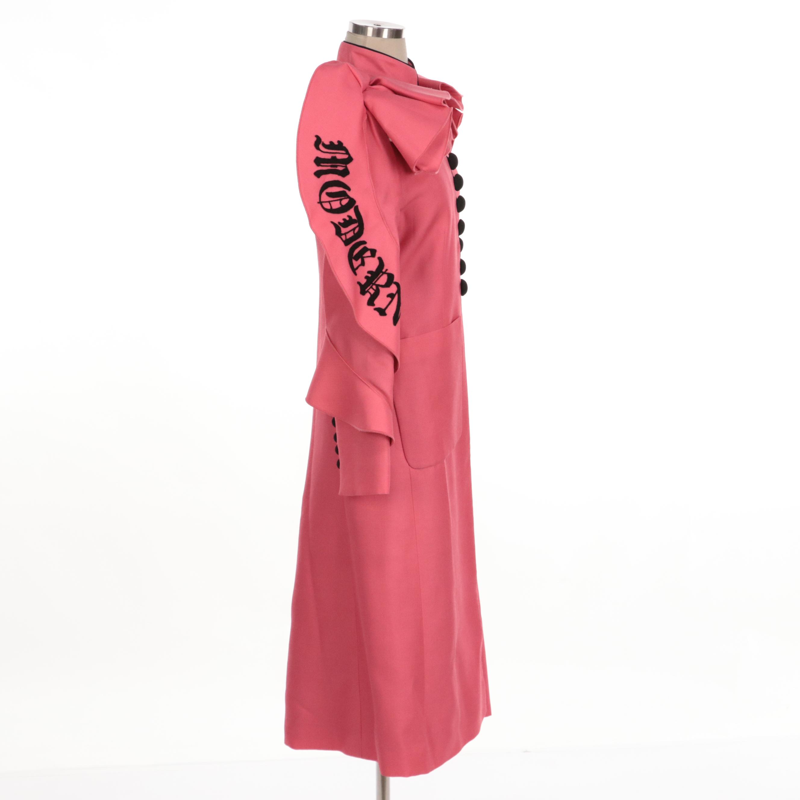 Gucci Modern Future Ruffle Coat in Pink Wool/Silk Blend