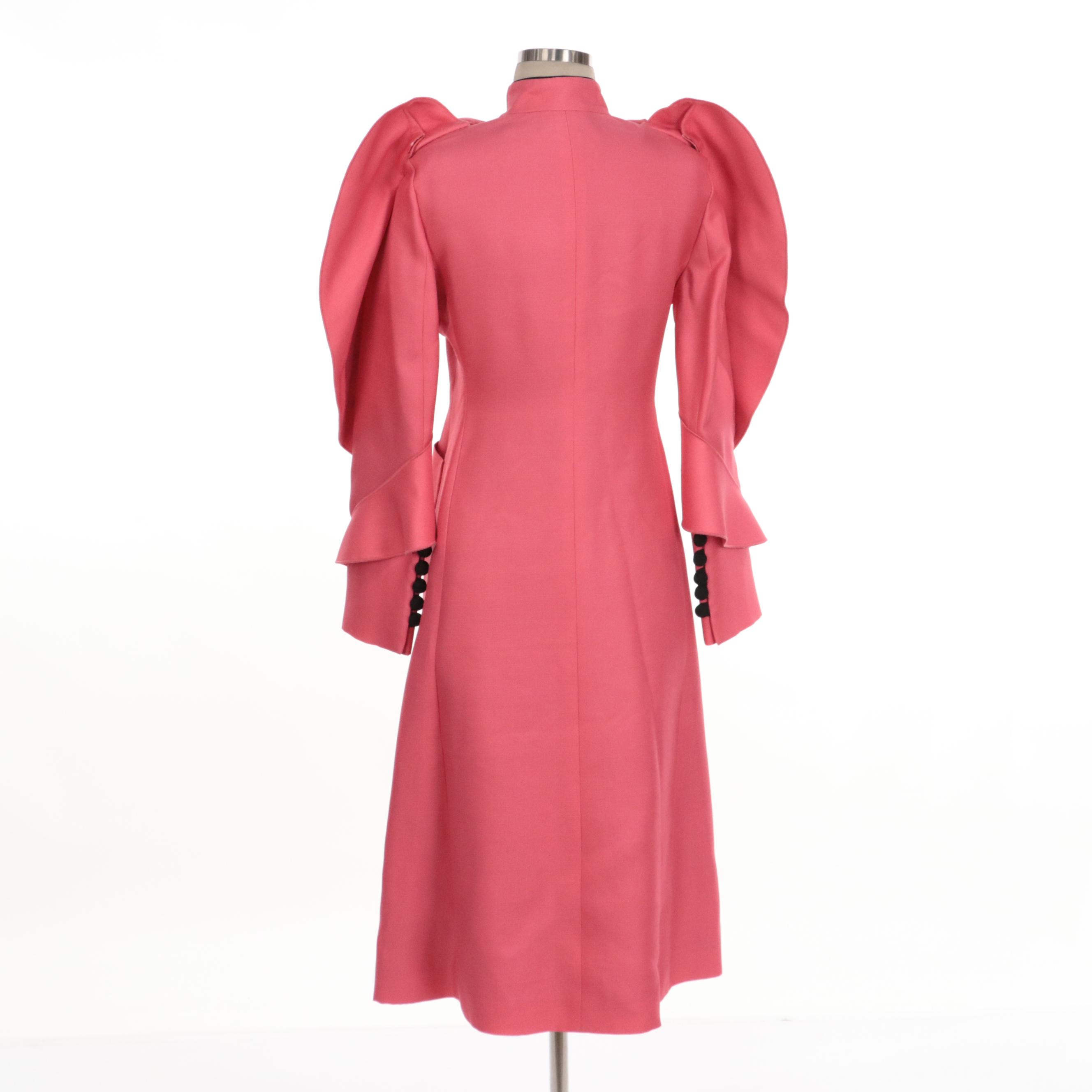 Gucci Modern Future Ruffle Coat in Pink Wool/Silk Blend
