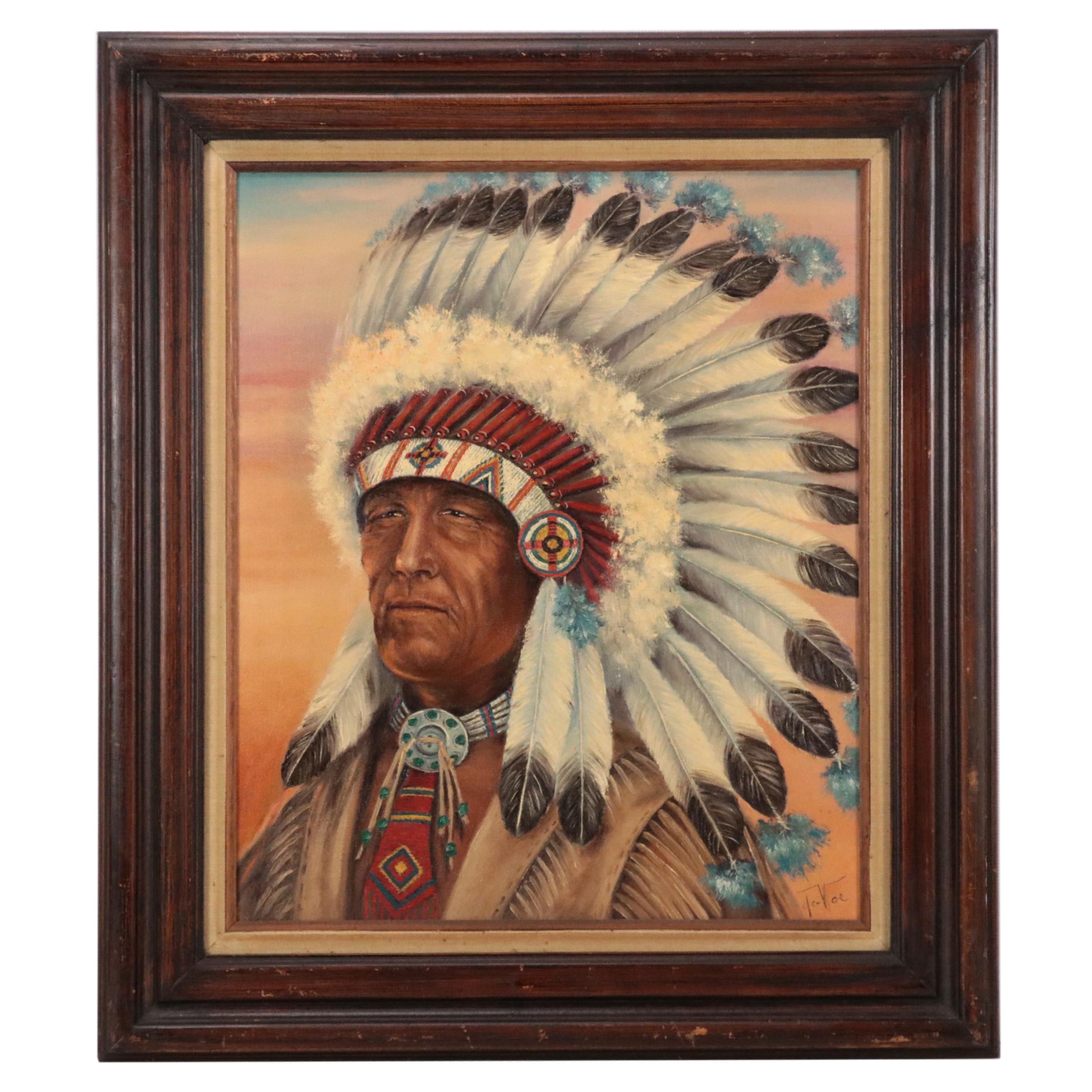 Portrait Oil Painting of Native American Chief Portrait