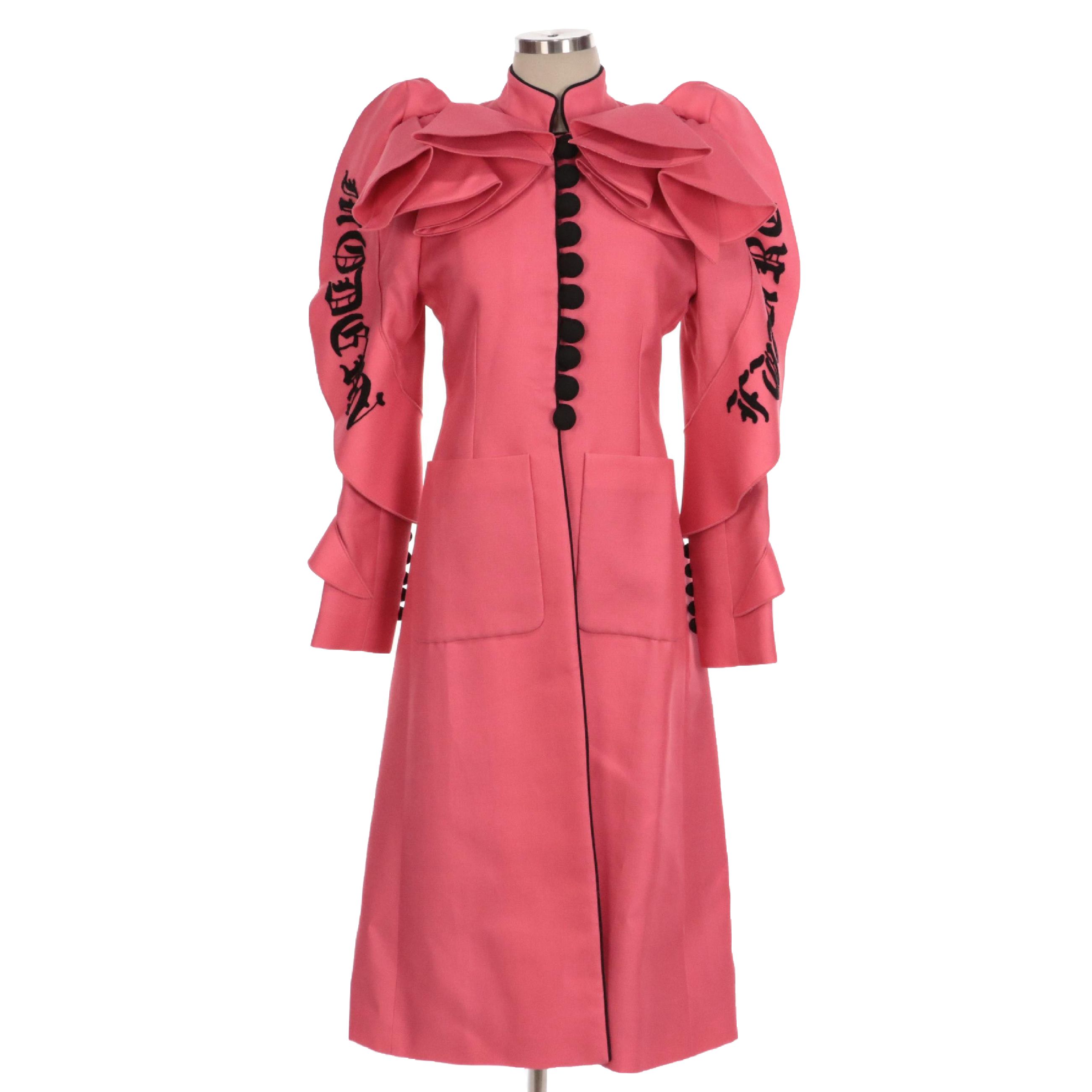 Gucci Modern Future Ruffle Coat in Pink Wool/Silk Blend