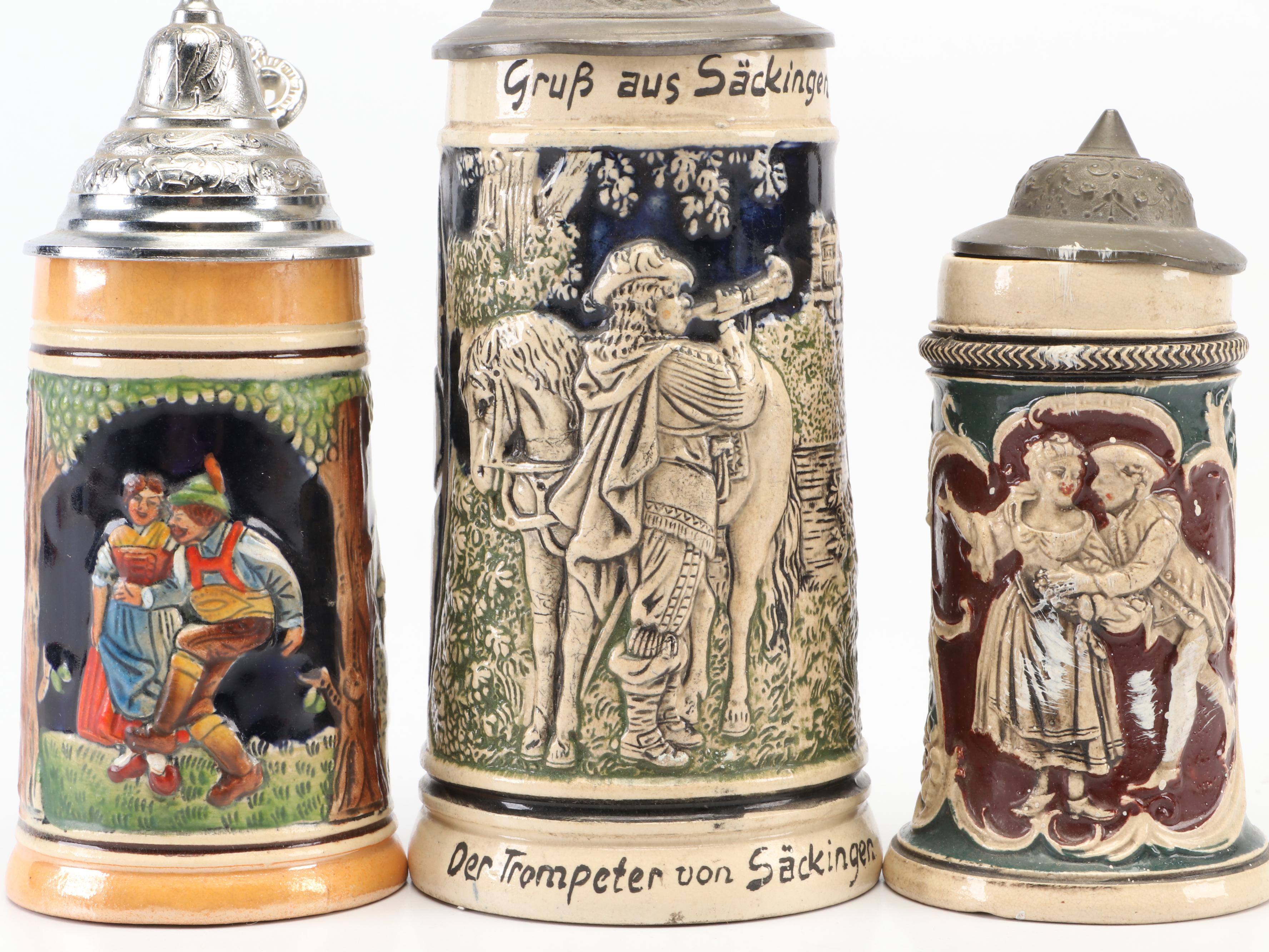 German and Other Ceramic Beer Steins with Pewter Lids EBTH