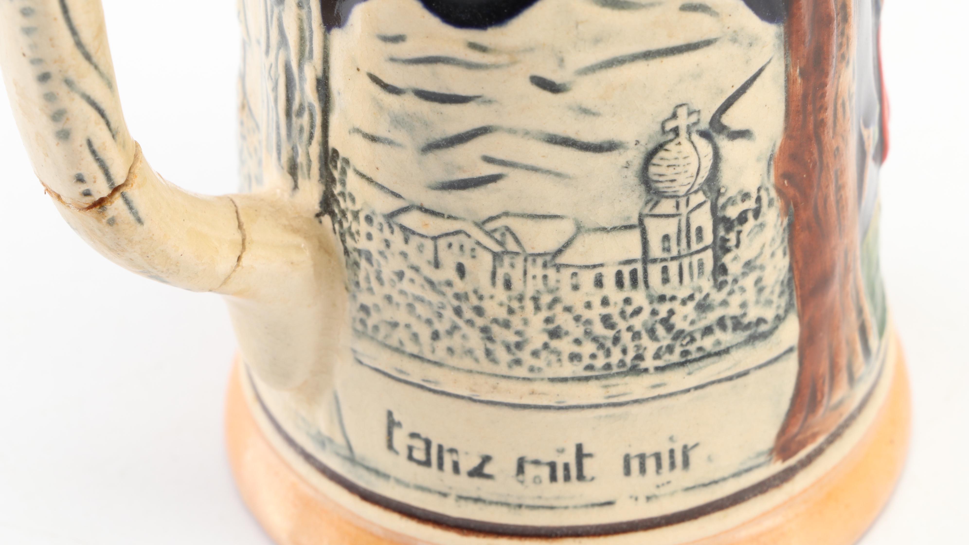 German and Other Ceramic Beer Steins with Pewter Lids