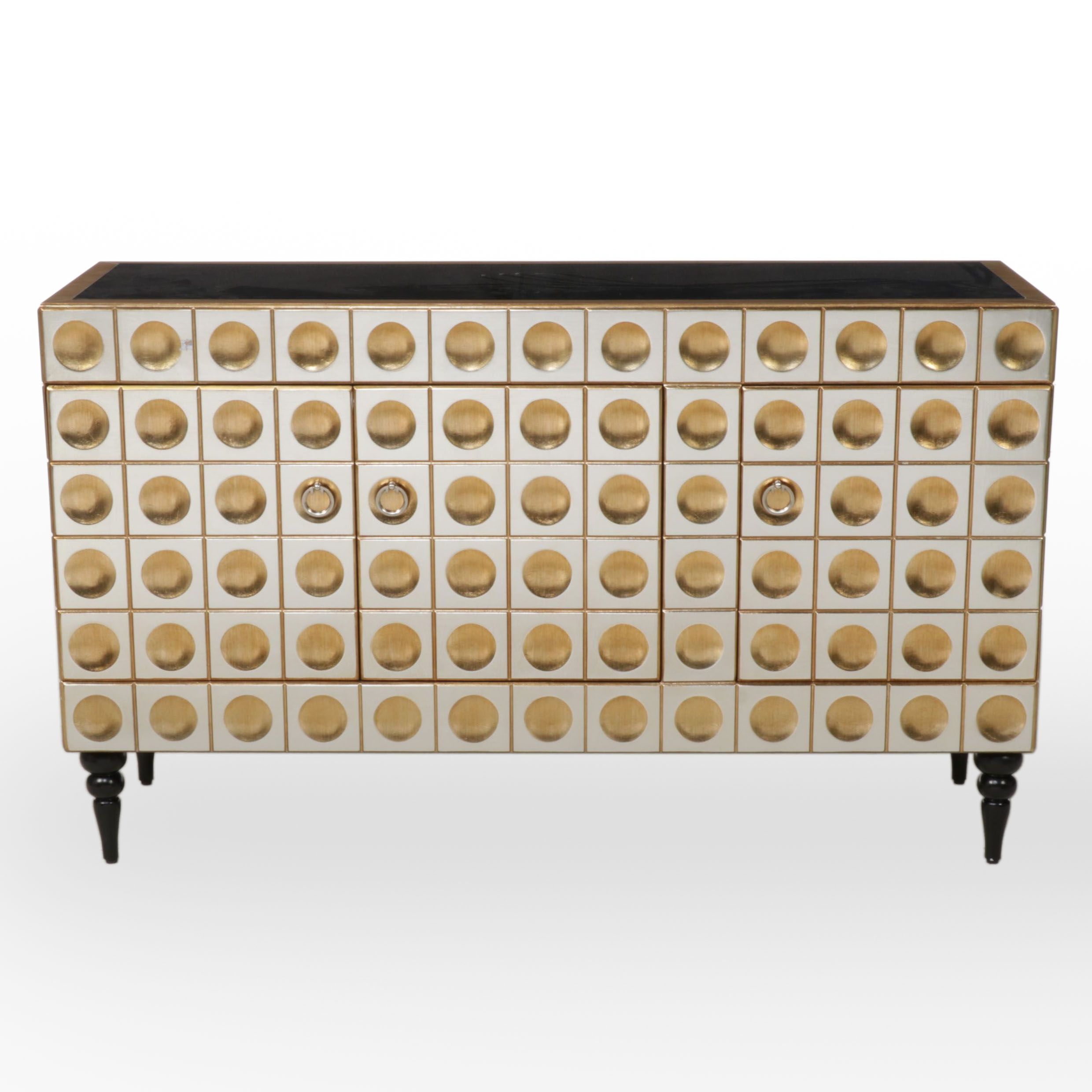 Neuu Design Emporium Modernist Style Silver and Gold Finished Cubed Credenza