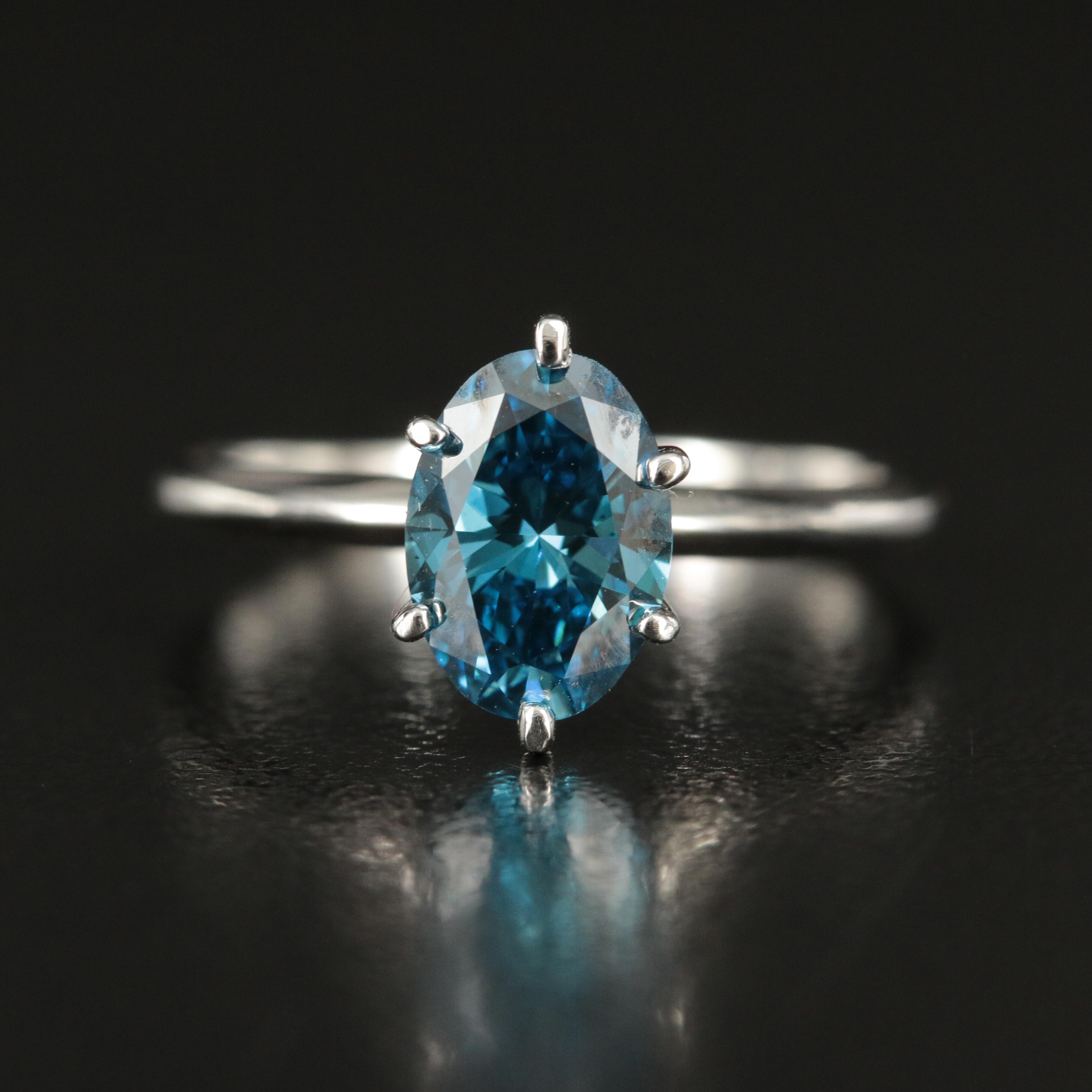 Platinum 1.46 CT Fancy Blue Diamond Solitaire Ring