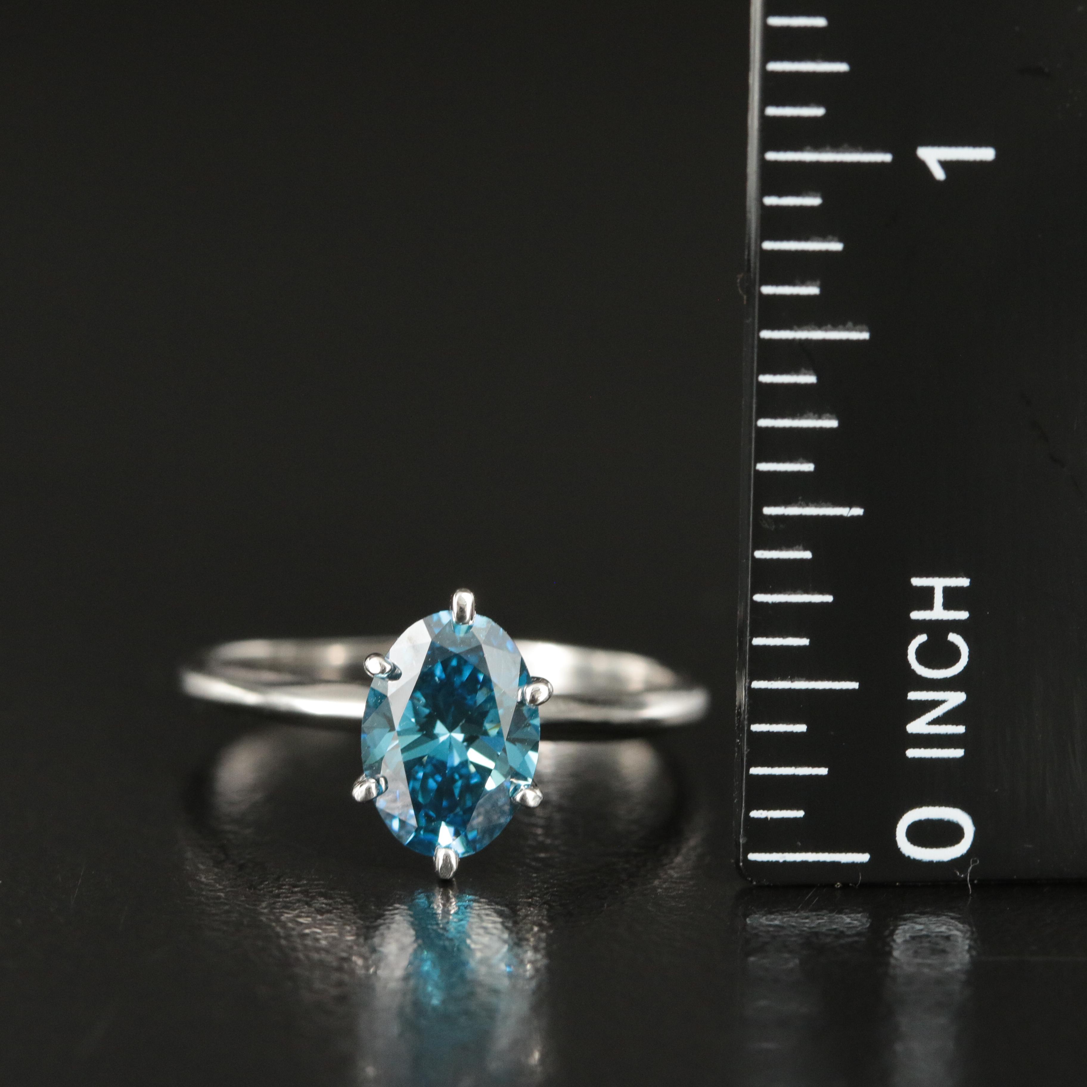 Platinum 1.46 CT Fancy Blue Diamond Solitaire Ring