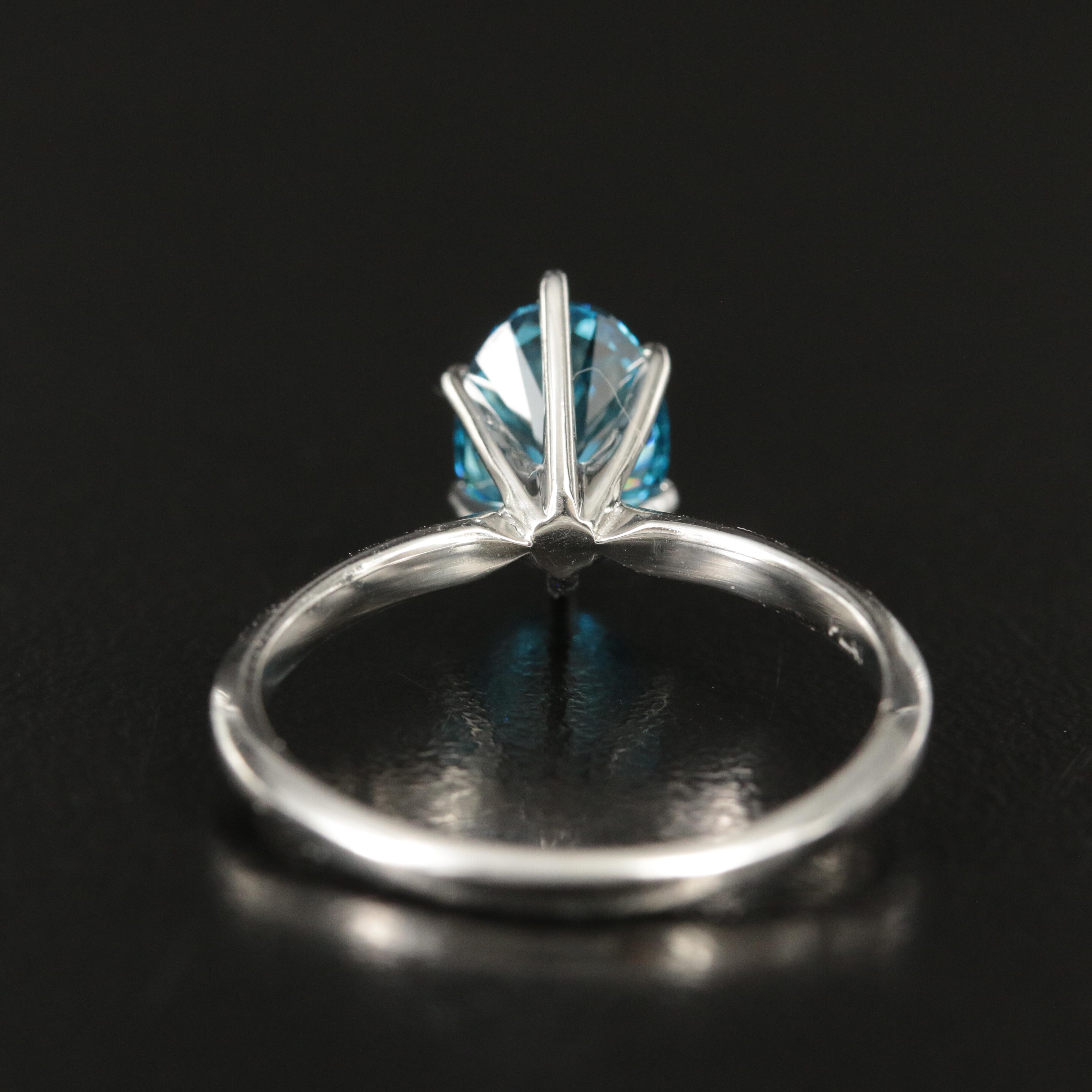 Platinum 1.46 CT Fancy Blue Diamond Solitaire Ring