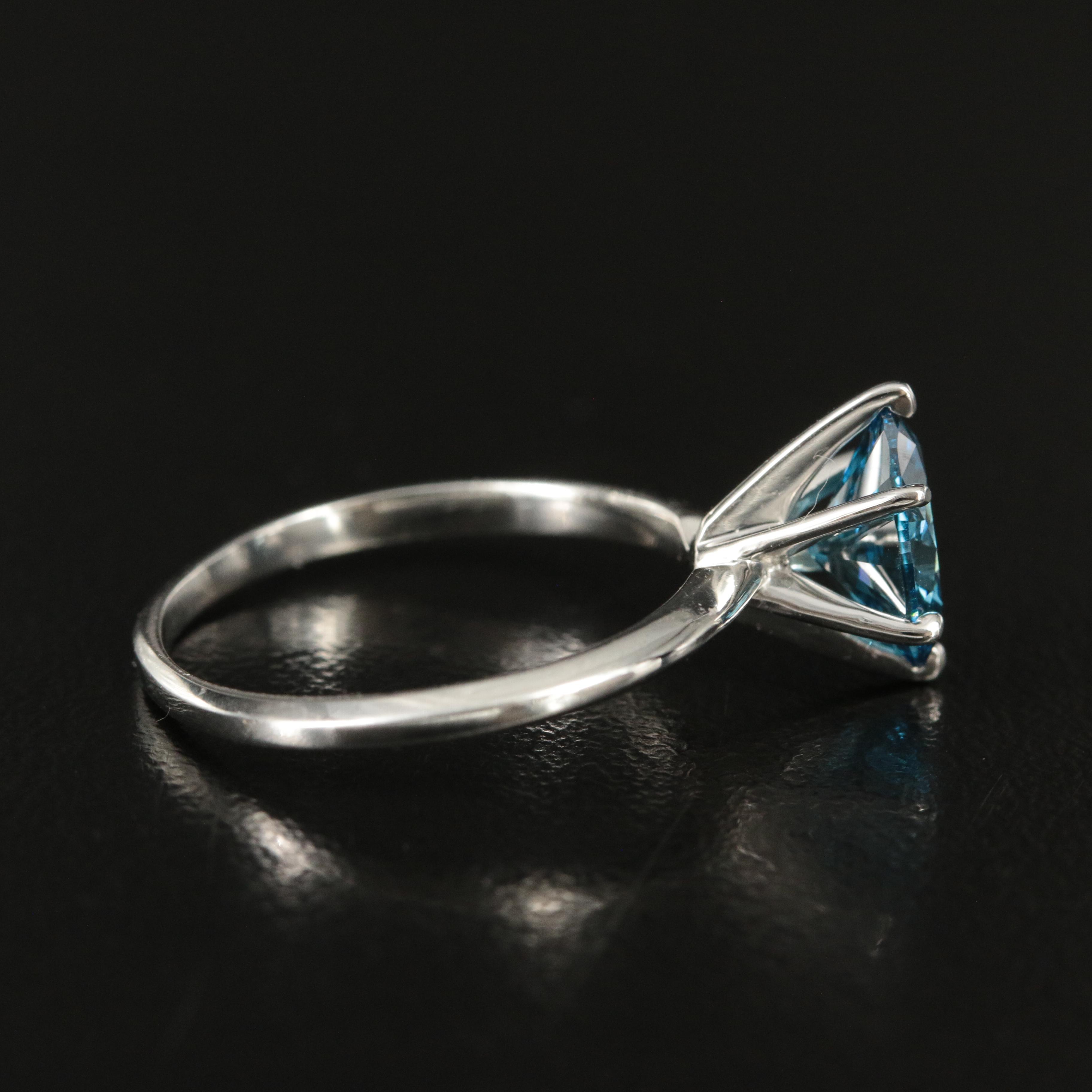 Platinum 1.46 CT Fancy Blue Diamond Solitaire Ring